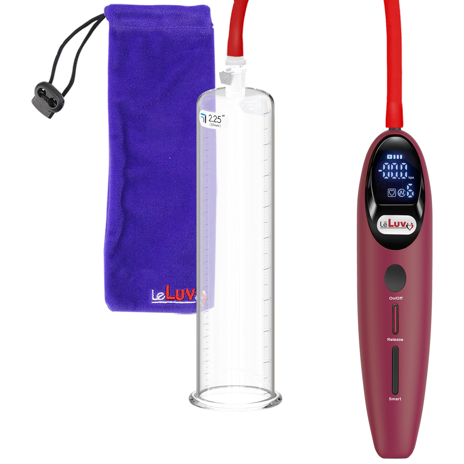 Magna LCD Smart Red Handheld Electric Penis Pump - 9" x 2.25" Acrylic Cylinder