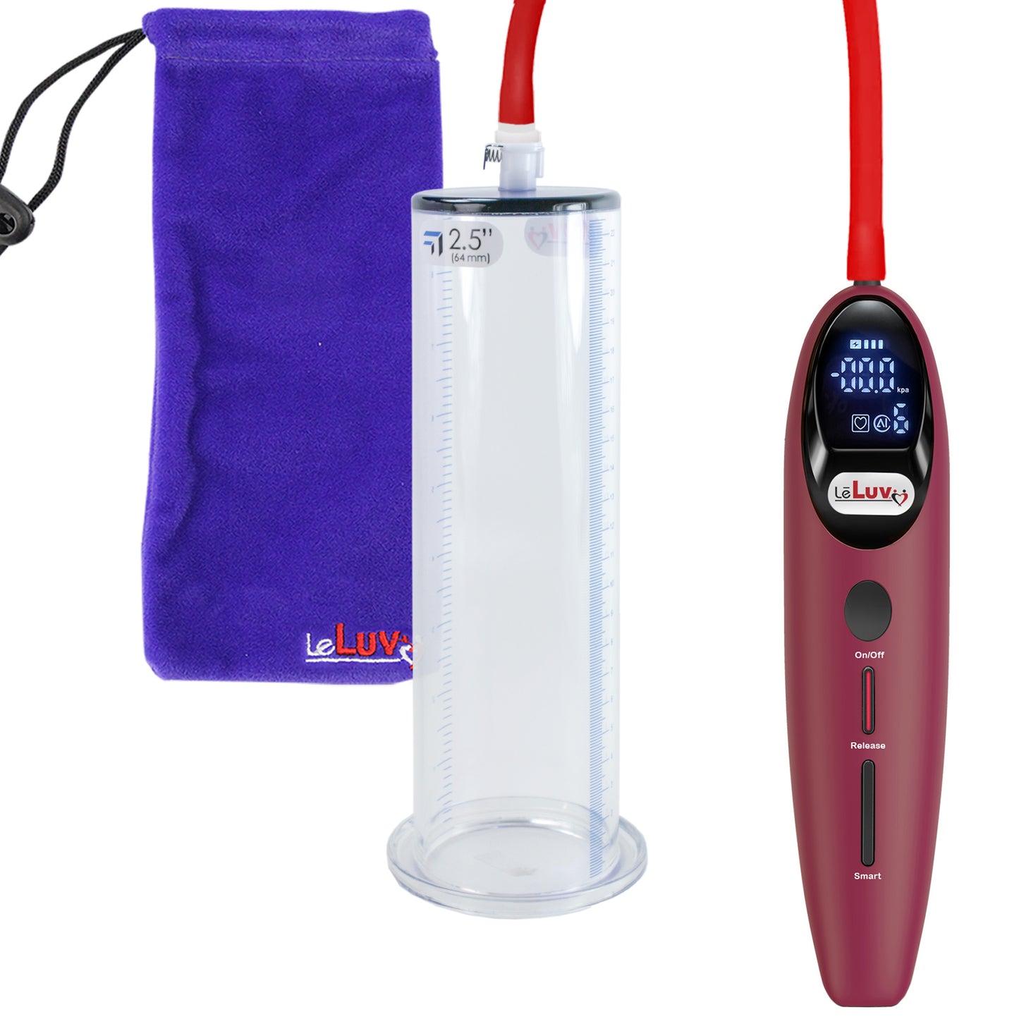 Magna LCD Smart Red Penis Pump 9" Length x 2.50" Diameter WIDE Flange Cylinder