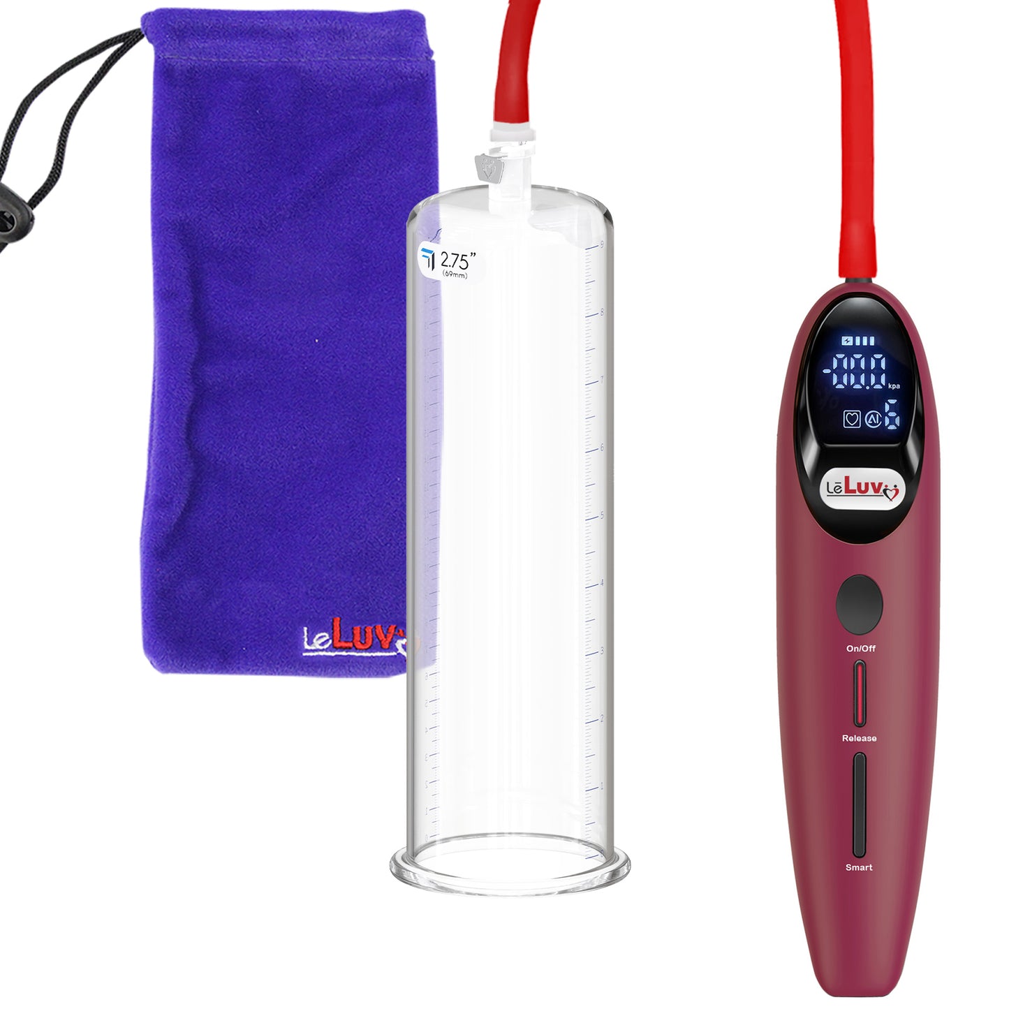 Magna LCD Smart Red Handheld Electric Penis Pump - 9" x 2.75" Acrylic Cylinder