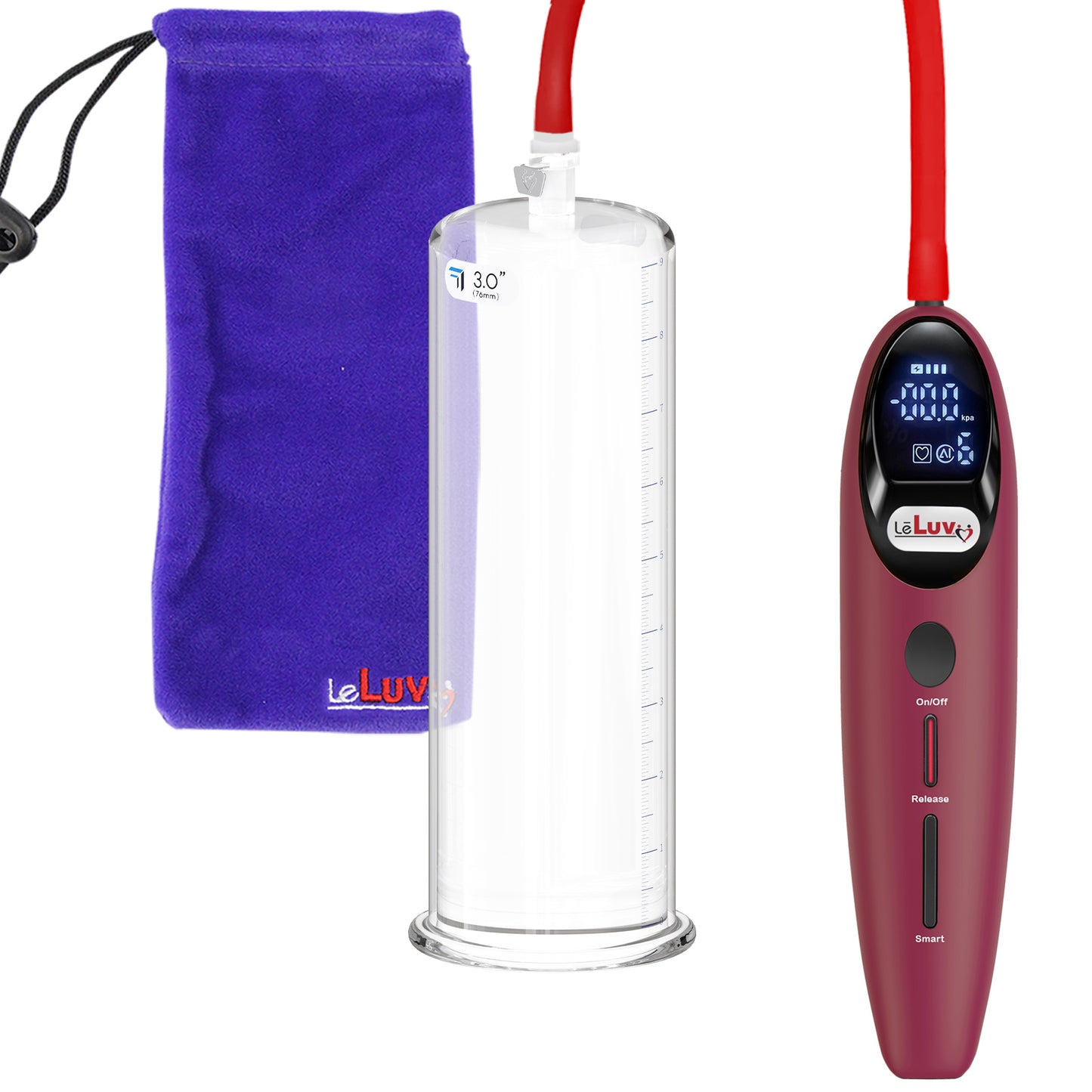 Magna LCD Smart Red Handheld Electric Penis Pump - 9" x 3.00" Acrylic Cylinder