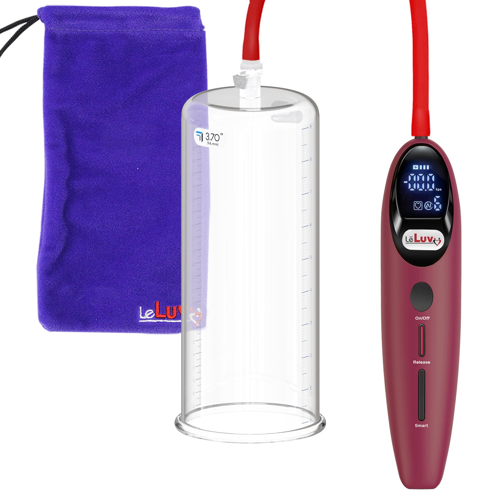 Magna LCD Smart Red Handheld Electric Penis Pump - 9" x 3.70" Acrylic Cylinder