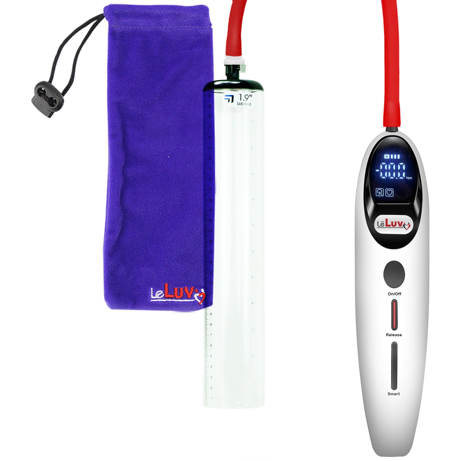 Magna Smart LCD White Handheld Electric Penis Pump 1.9" Diameter x 12" Length Thick-Walled Penis Cylinder