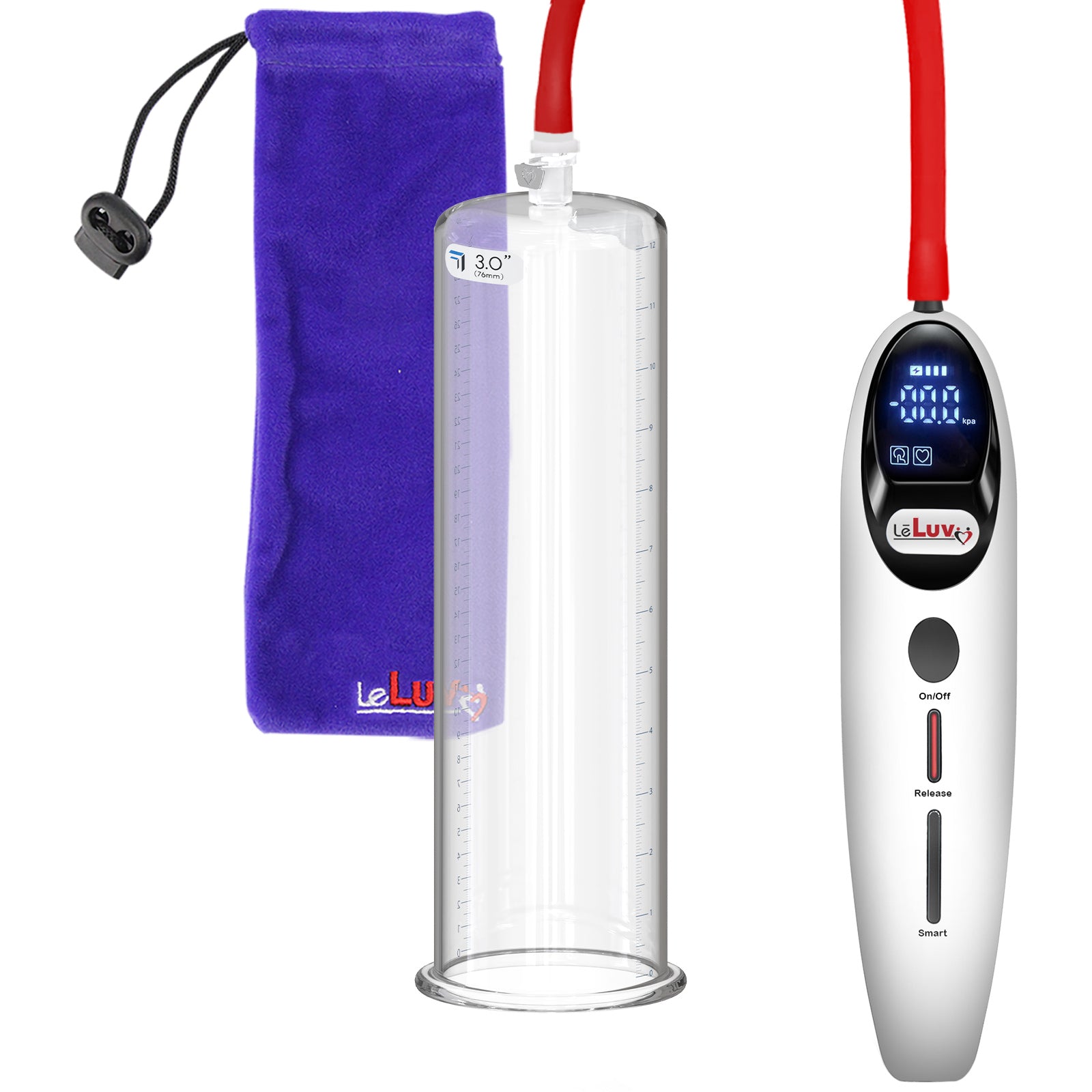 Magna Smart LCD White Handheld Electric Penis Pump - 12" x 3.00" Acrylic Cylinder