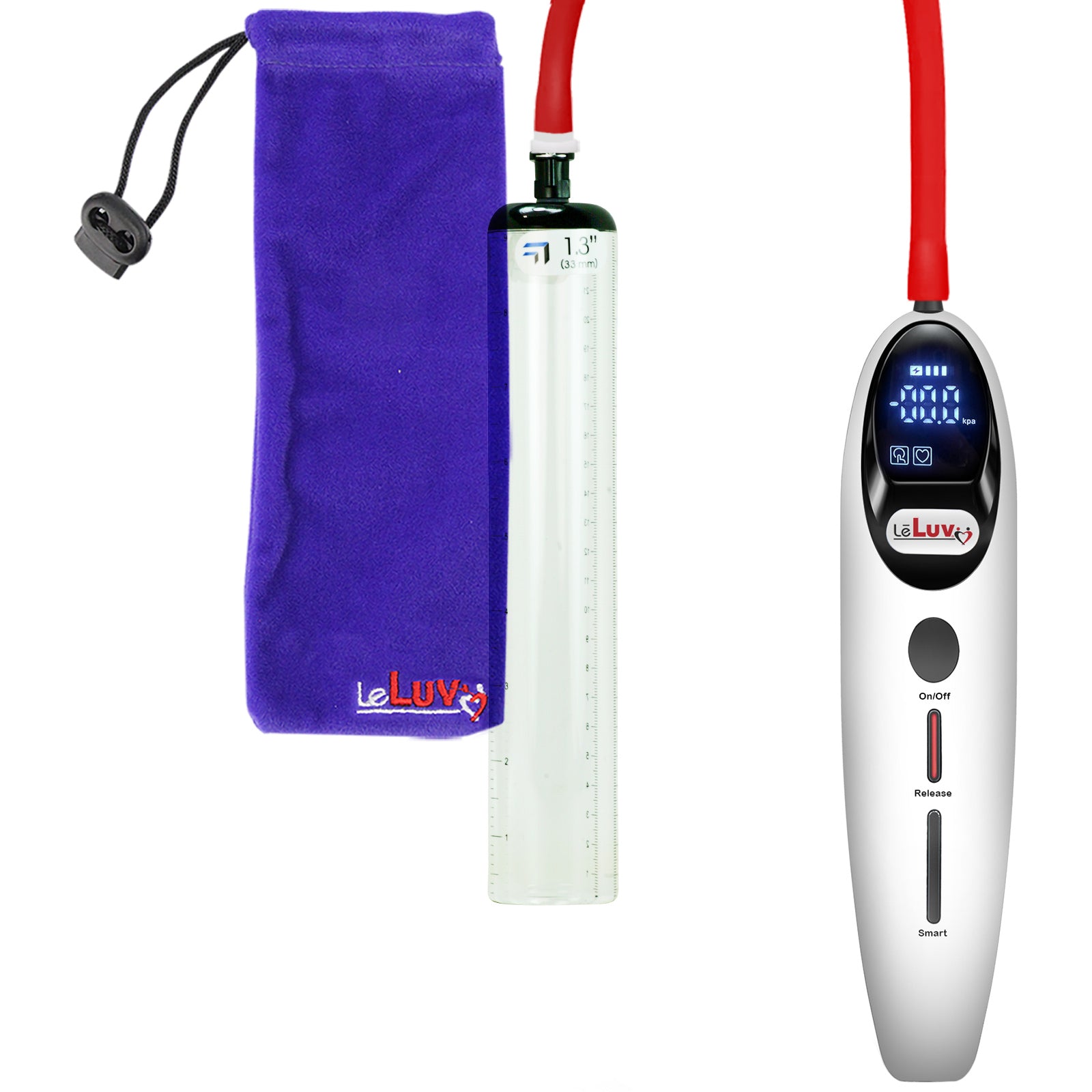 Magna Smart LCD White Handheld Electric Penis Pump 1.3" Diameter x 9" Length Thick-Walled Penis Cylinder