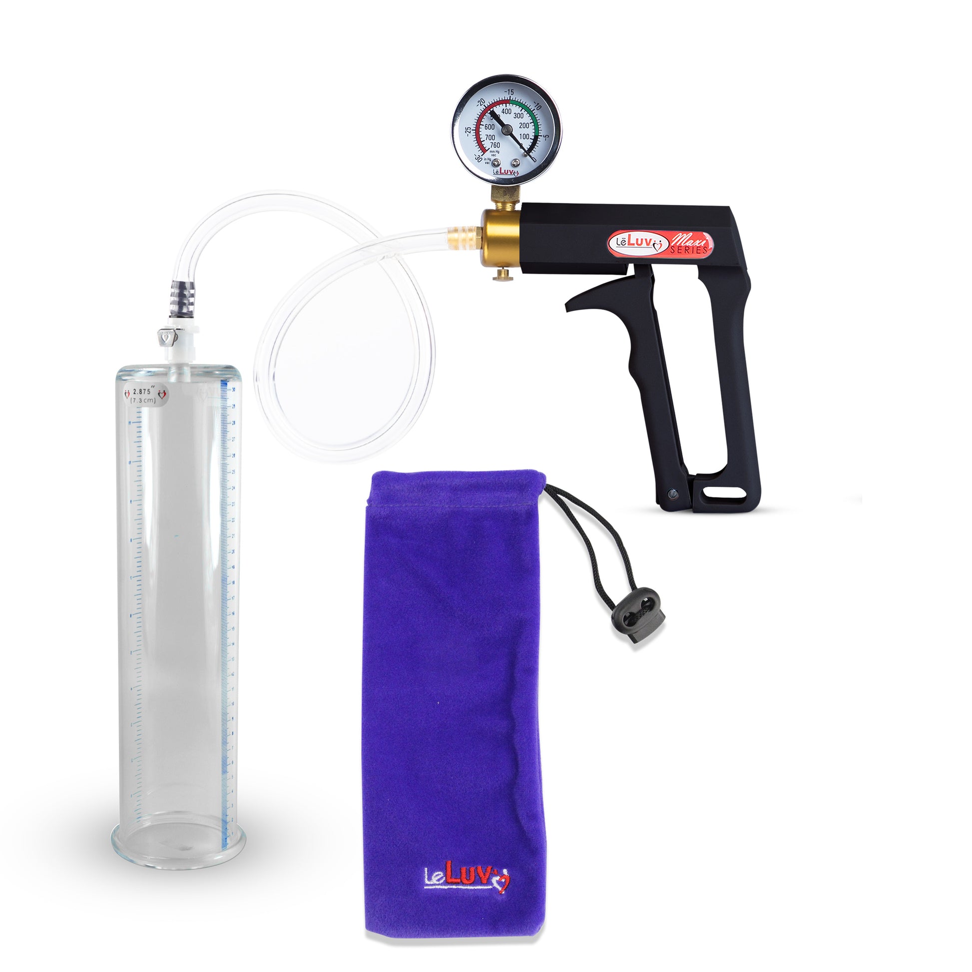 Maxi Black Handle Clear Hose | Penis Pump + Gauge | 12" x 2.875" Cylinder