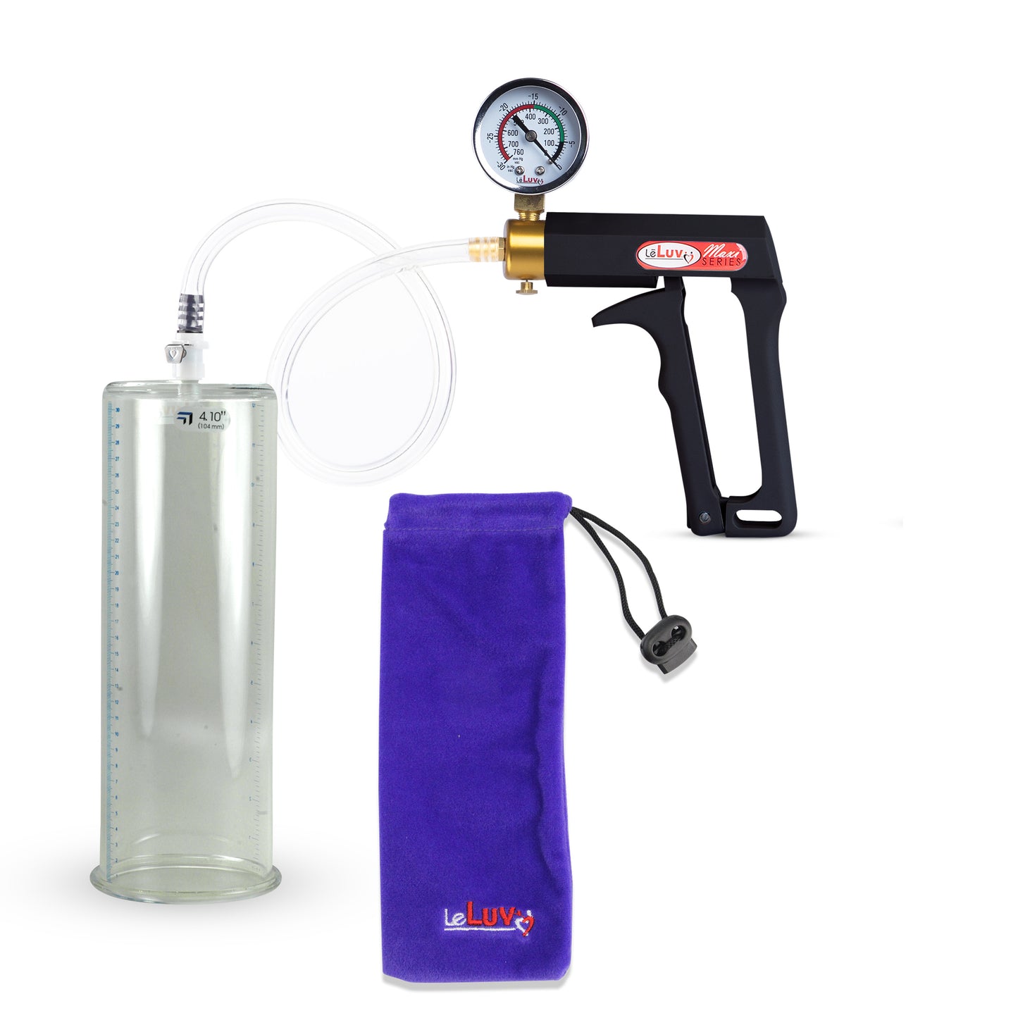 Maxi Black Handle Clear Hose | Penis Pump + Gauge | 12" x 4.10" Cylinder