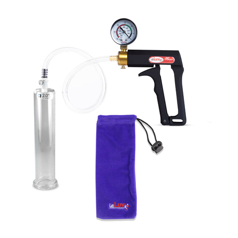 Maxi Black Handle Clear Hose | Penis Pump + Gauge | 9" x 2.00" Cylinder