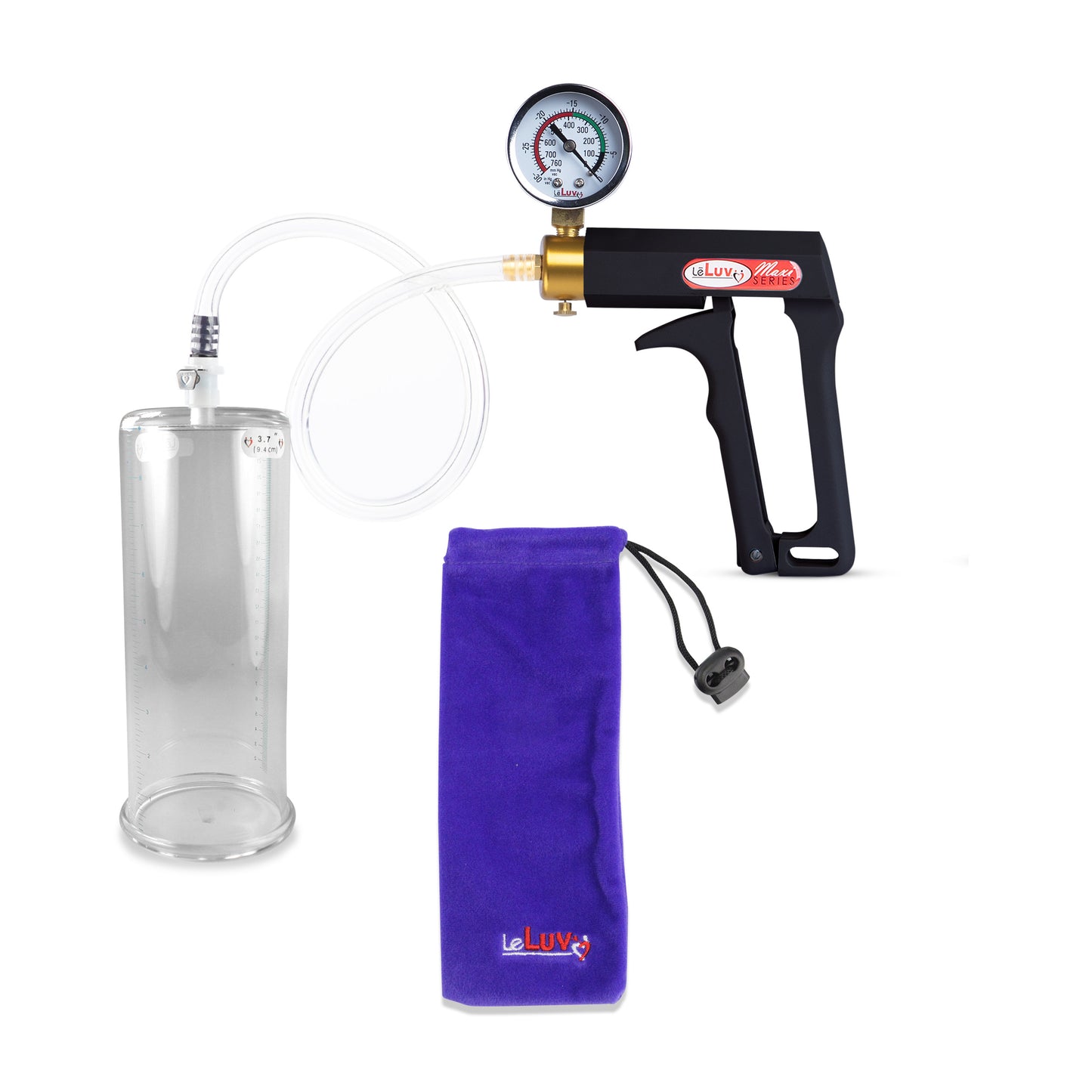 Maxi Black Handle Clear Hose | Penis Pump + Gauge | 9" x 3.70" Cylinder