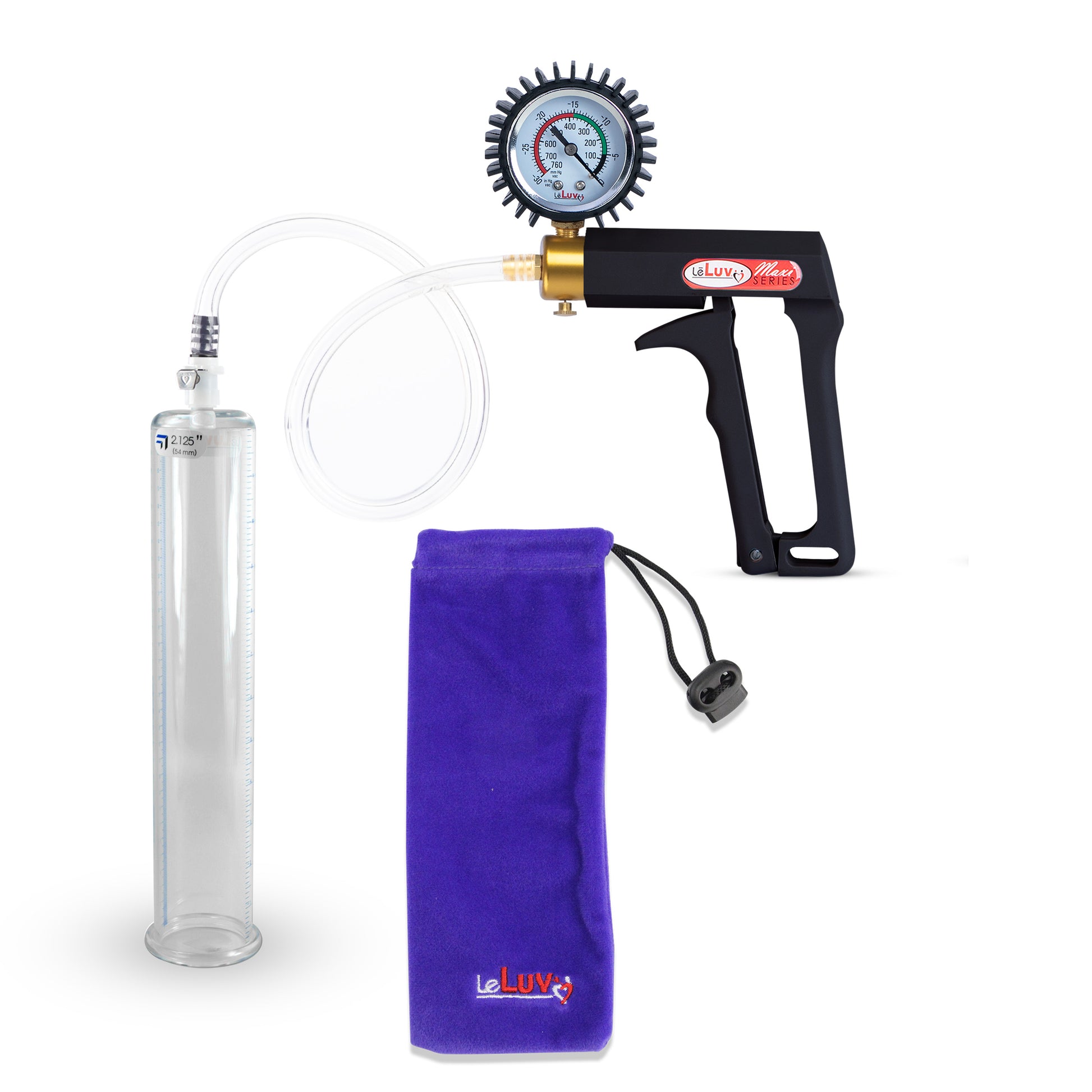 Maxi Black Handle Clear Hose | Penis Pump + Protected Gauge | 12" x 2.125"