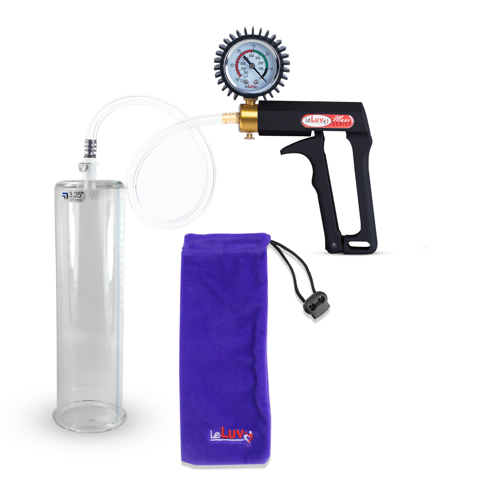 Maxi Black Handle Clear Hose | Penis Pump + Protected Gauge | 12" x 3.25"