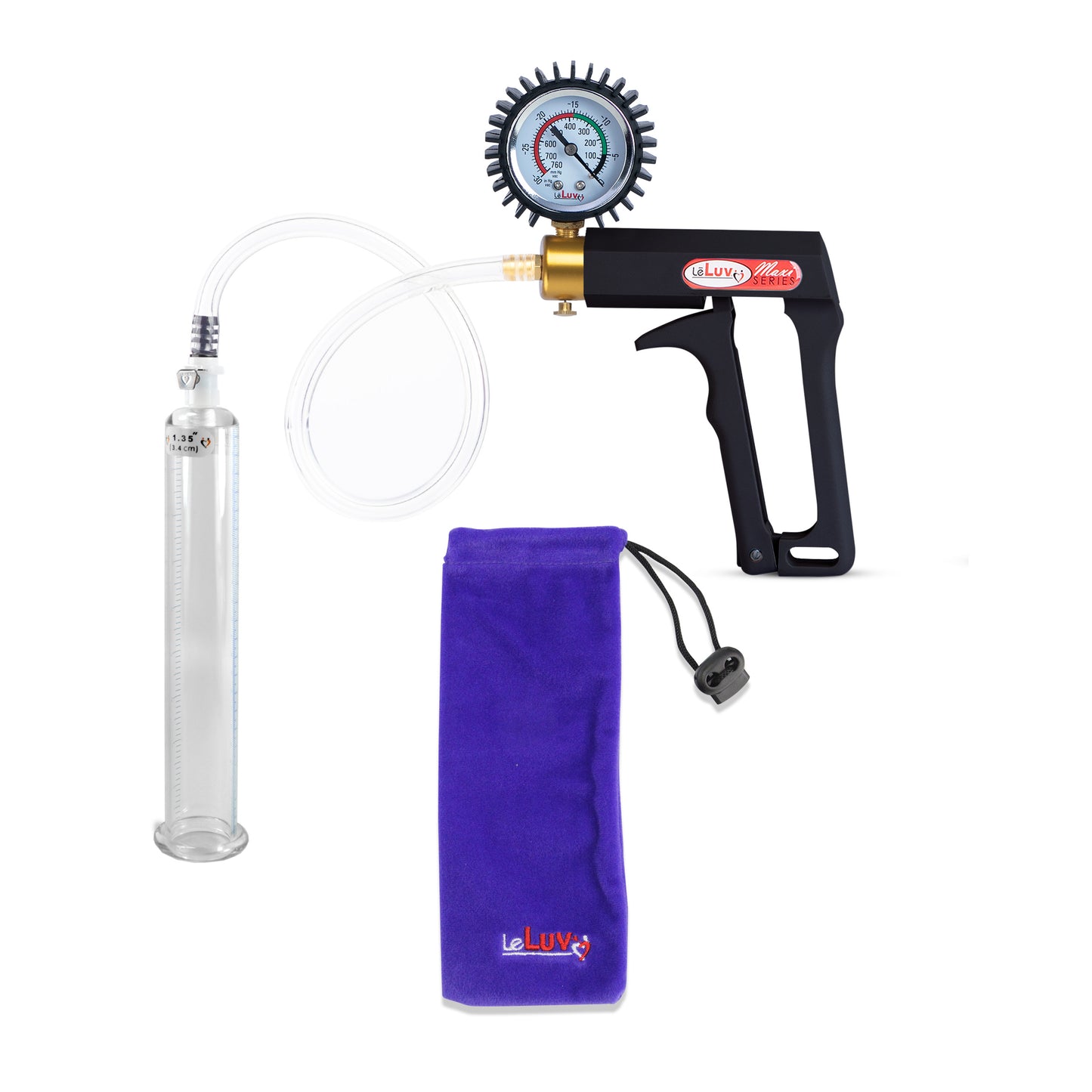 Maxi Black Handle Clear Hose | Penis Pump + Protected Gauge | 9" x 1.35"