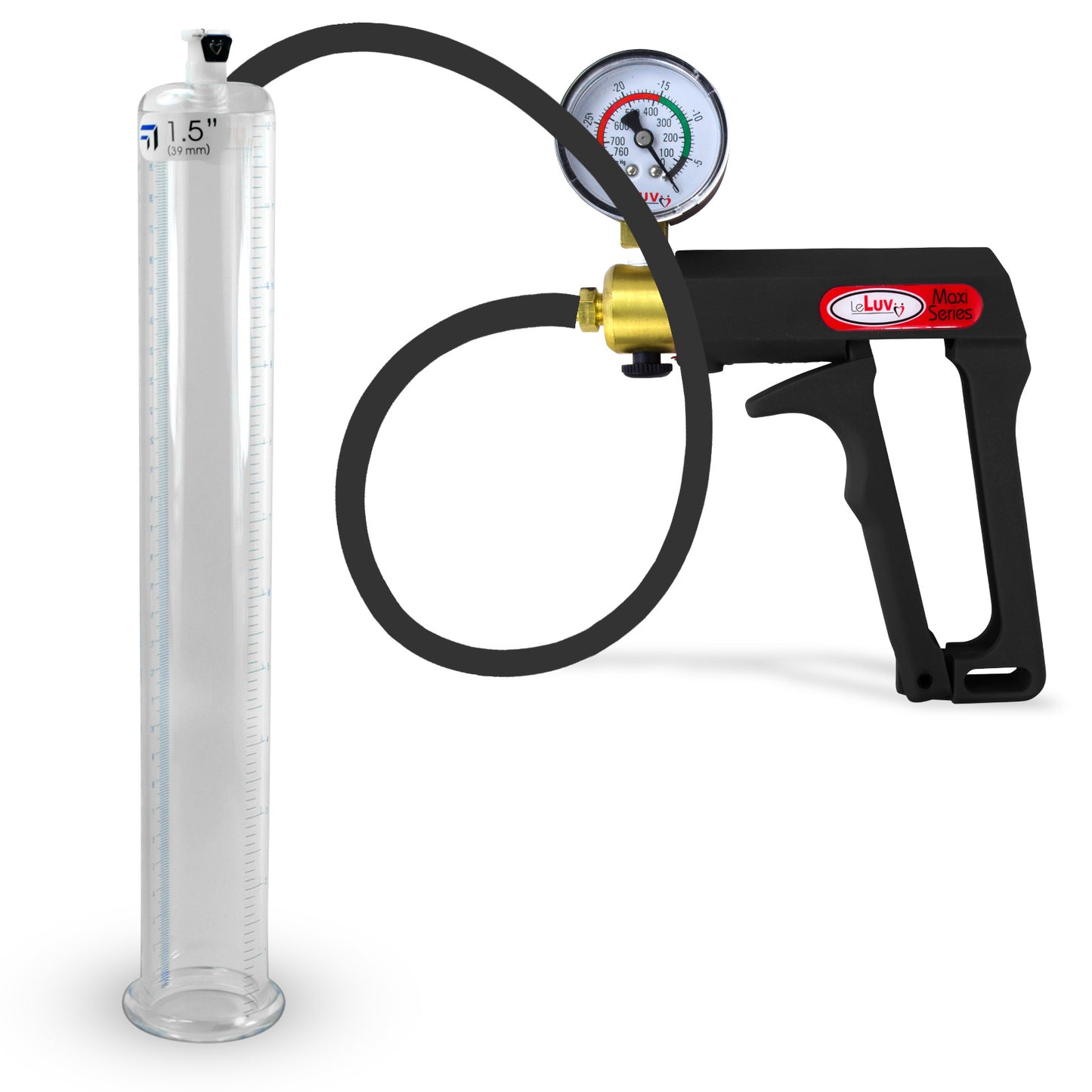 Maxi Black Handle Silicone Hose | Penis Pump + Gauge | 12" x 1.50" Cylinder