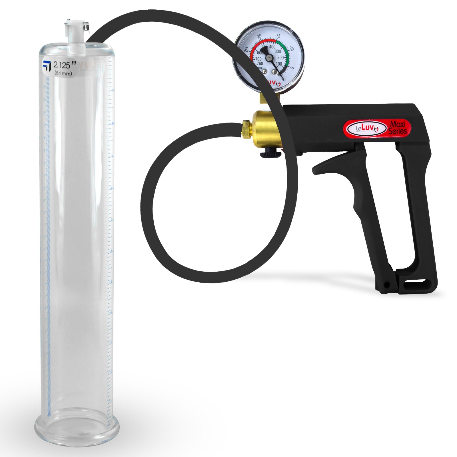 Maxi Black Handle Silicone Hose | Penis Pump + Gauge | 12" x 2.125" Cylinder