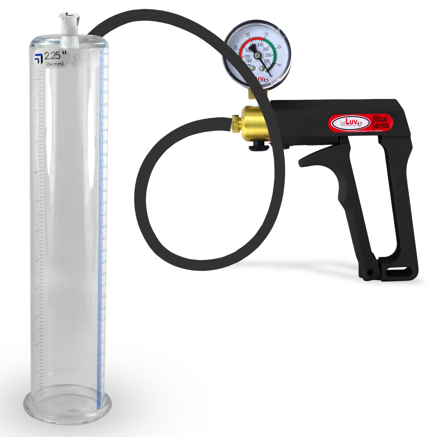 Maxi Black Handle Silicone Hose | Penis Pump + Gauge | 12" x 2.25" Cylinder