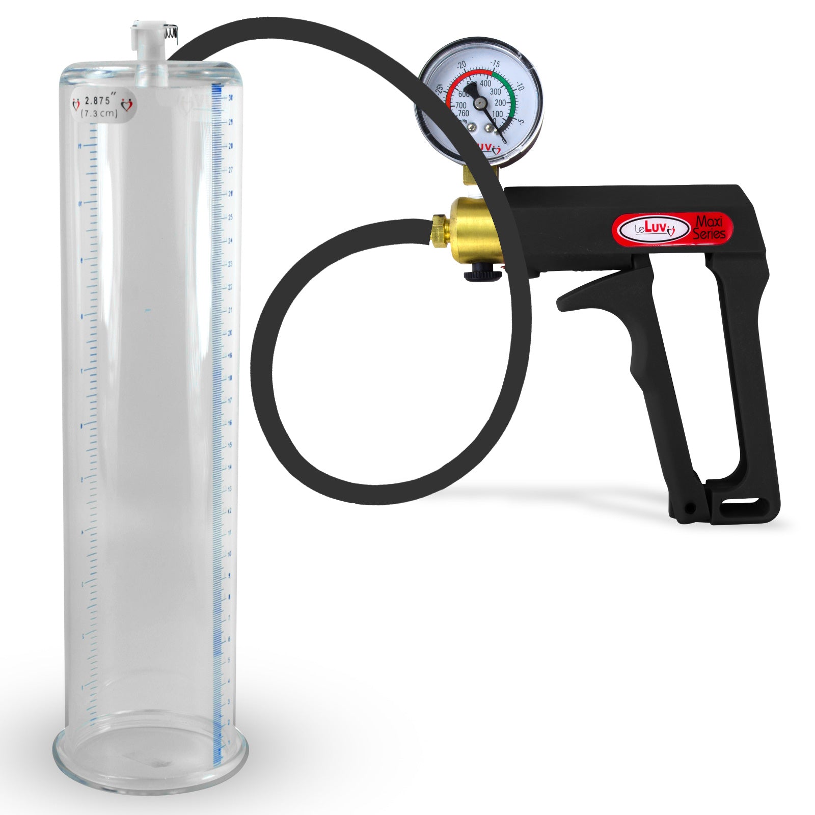 Maxi Black Handle Silicone Hose | Penis Pump + Gauge | 12" x 2.875" Cylinder