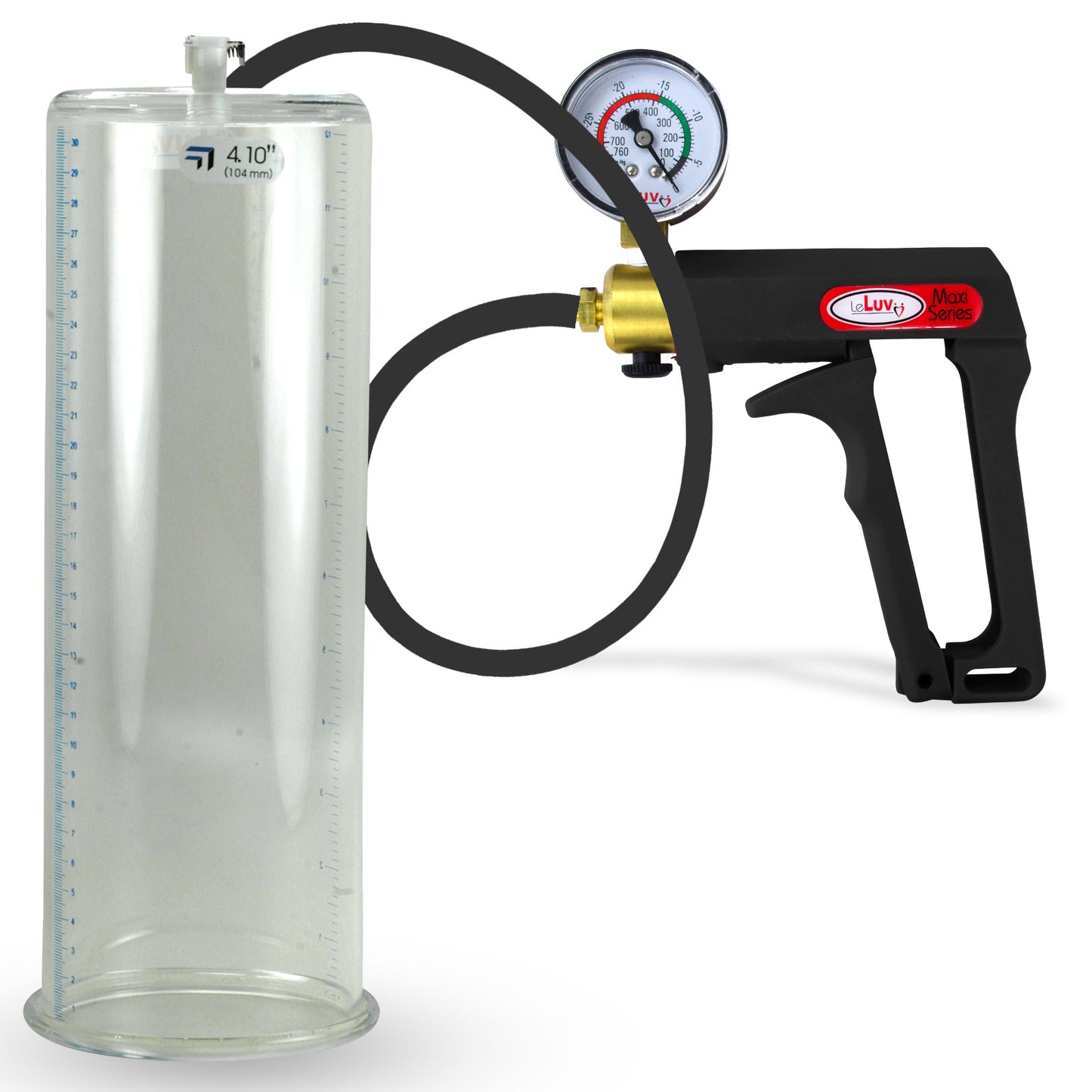 Maxi Black Handle Silicone Hose | Penis Pump + Gauge | 12" x 4.10" Cylinder