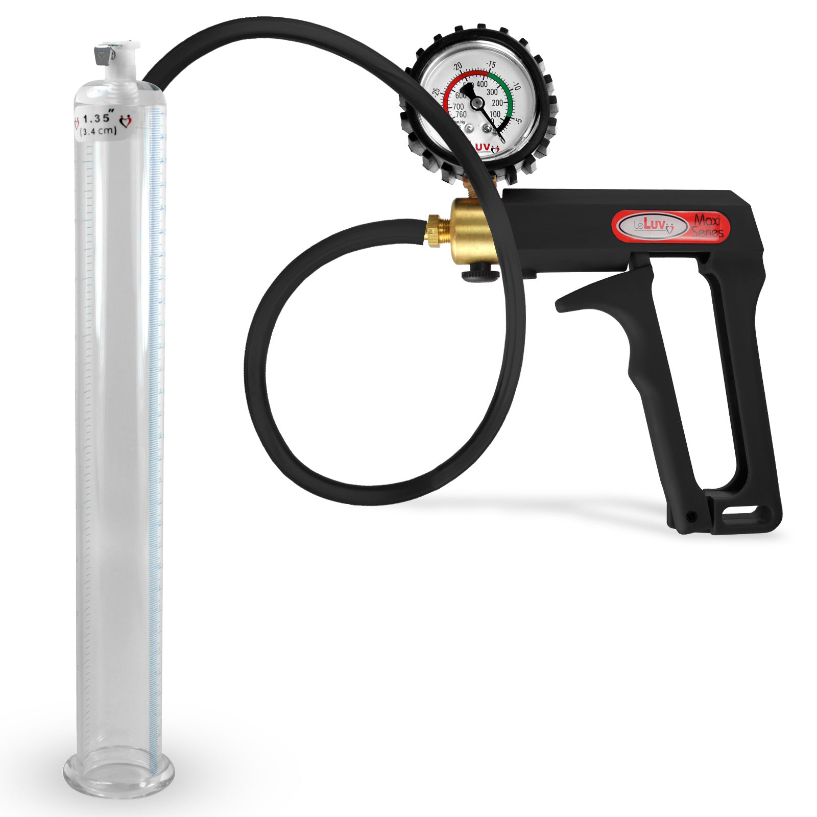 Maxi Black Handle Silicone Hose | Penis Pump + Protected Gauge | 12" 1.35"