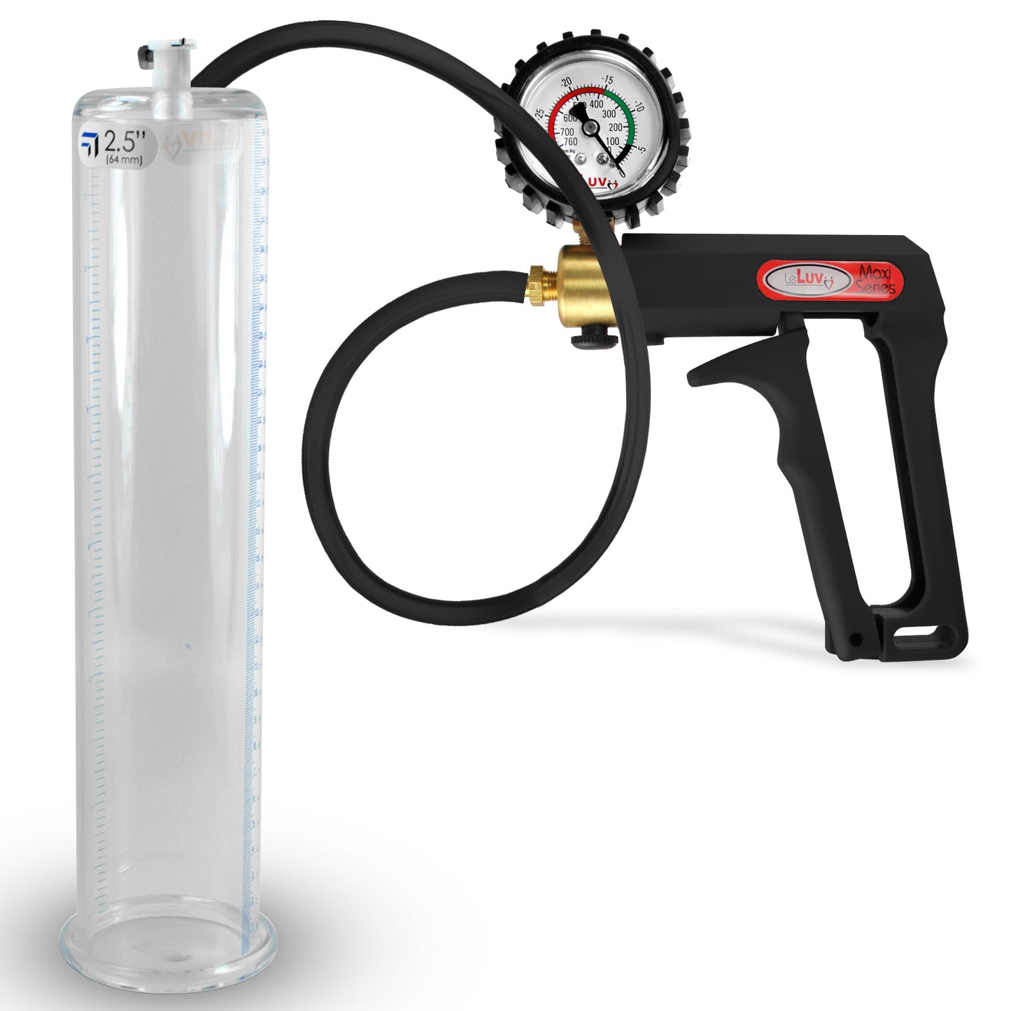 Maxi Black Handle Silicone Hose | Penis Pump + Protected Gauge | 12" x 2.50"