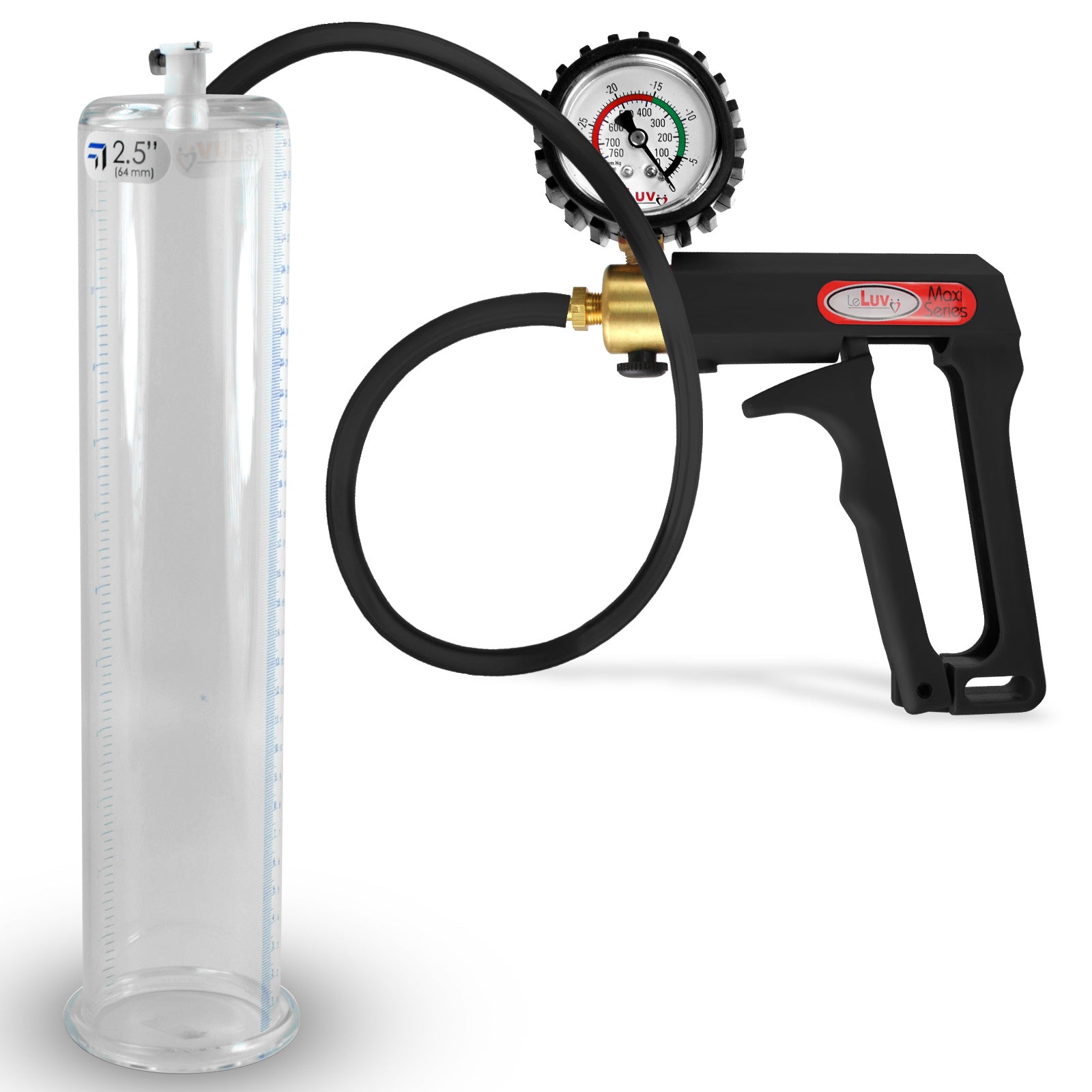 Maxi Black Handle Silicone Hose | Penis Pump + Protected Gauge | 12" x 2.50"