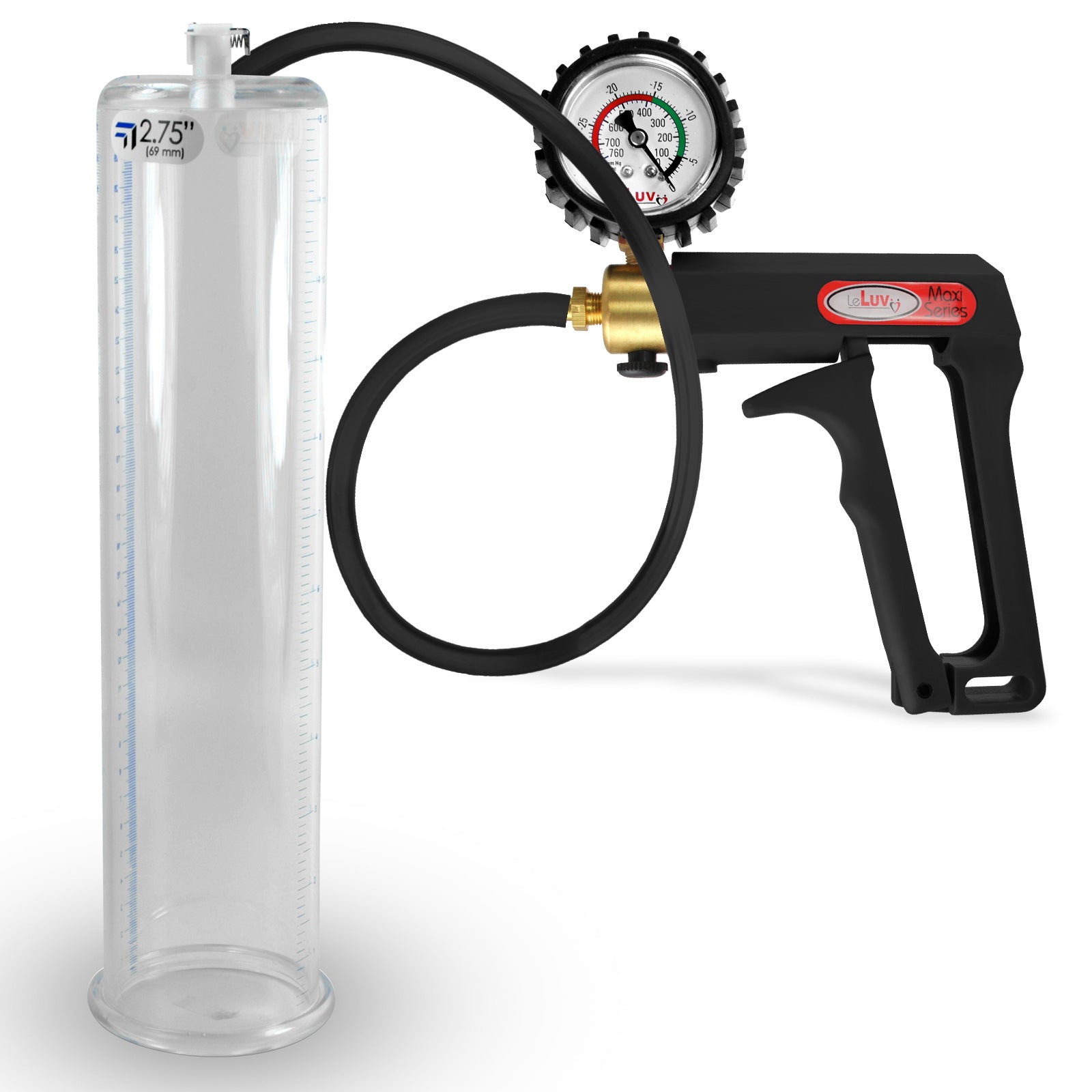 Maxi Black Handle Silicone Hose | Penis Pump + Protected Gauge | 12" x 2.75"