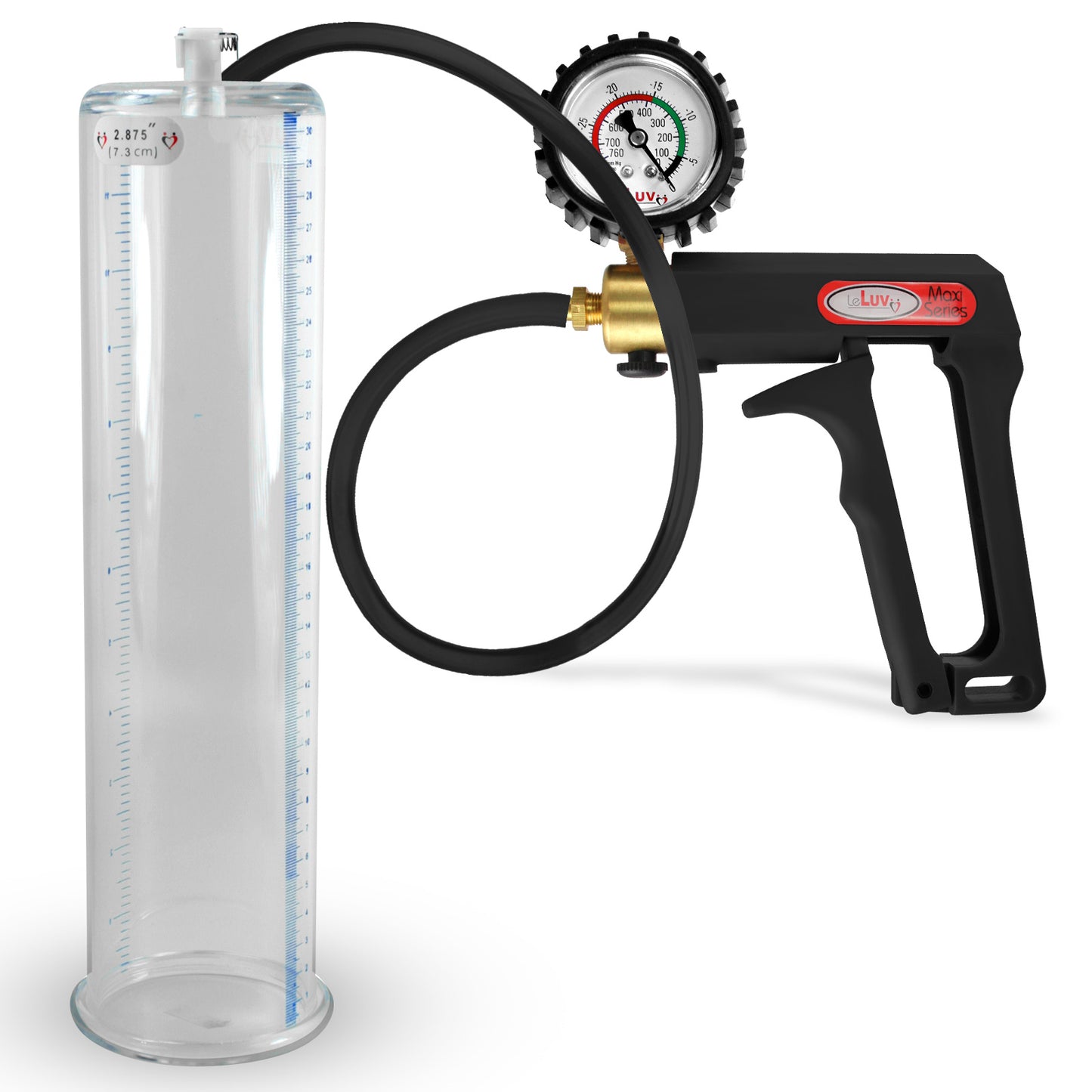 Maxi Black Handle Silicone Hose | Penis Pump + Protected Gauge | 12" x 2.875"