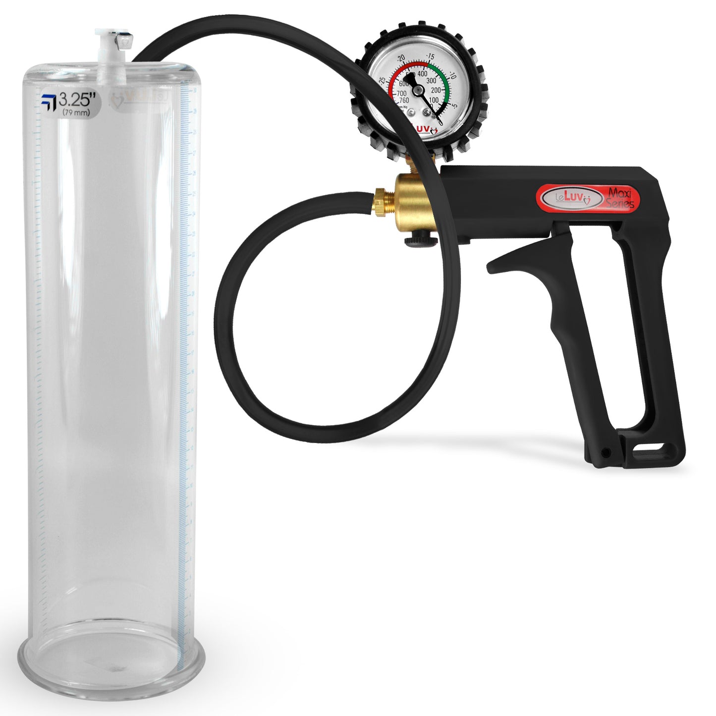 Maxi Black Handle Silicone Hose | Penis Pump + Protected Gauge | 12" x 3.25"
