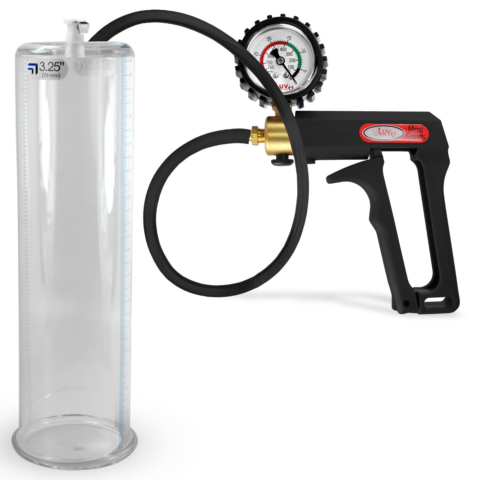 Maxi Black Handle Silicone Hose | Penis Pump + Protected Gauge | 12" x 3.25"
