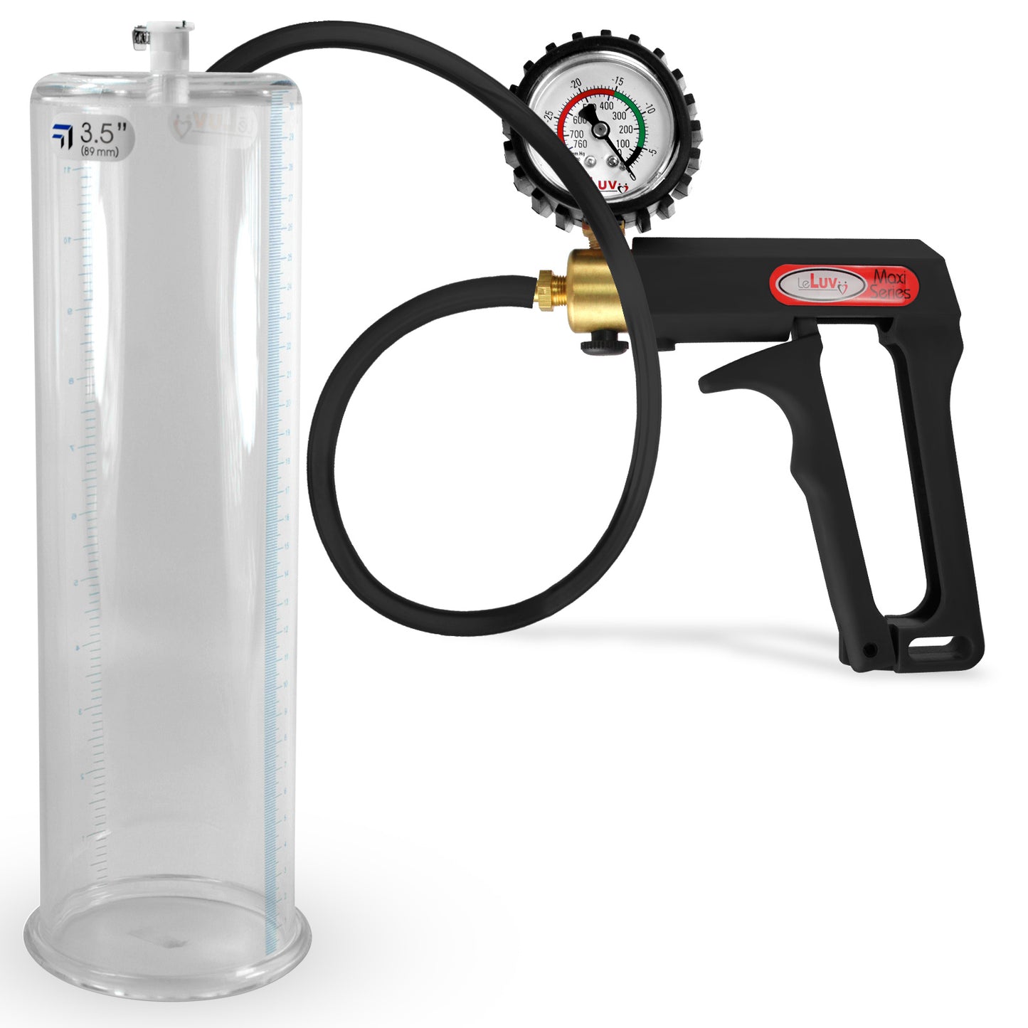 Maxi Black Handle Silicone Hose | Penis Pump + Protected Gauge | 9" x 3.50"