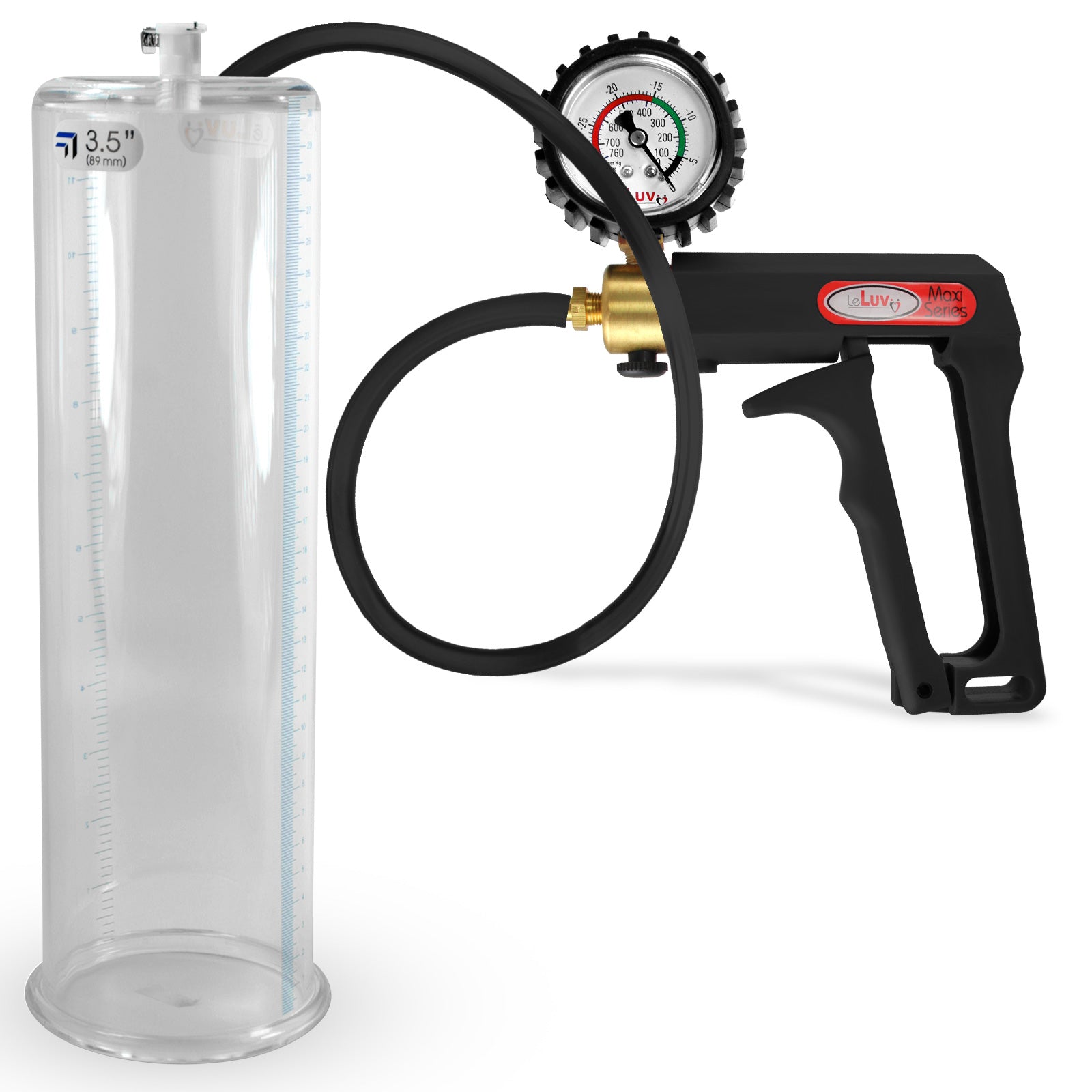 Maxi Black Handle Silicone Hose | Penis Pump + Protected Gauge | 9" x 3.50"