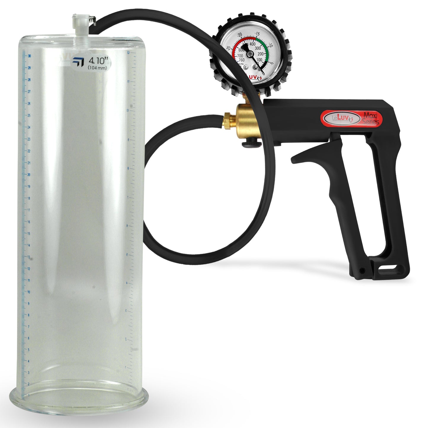 Maxi Black Handle Silicone Hose | Penis Pump + Protected Gauge | 12" x 4.10" Cylinder