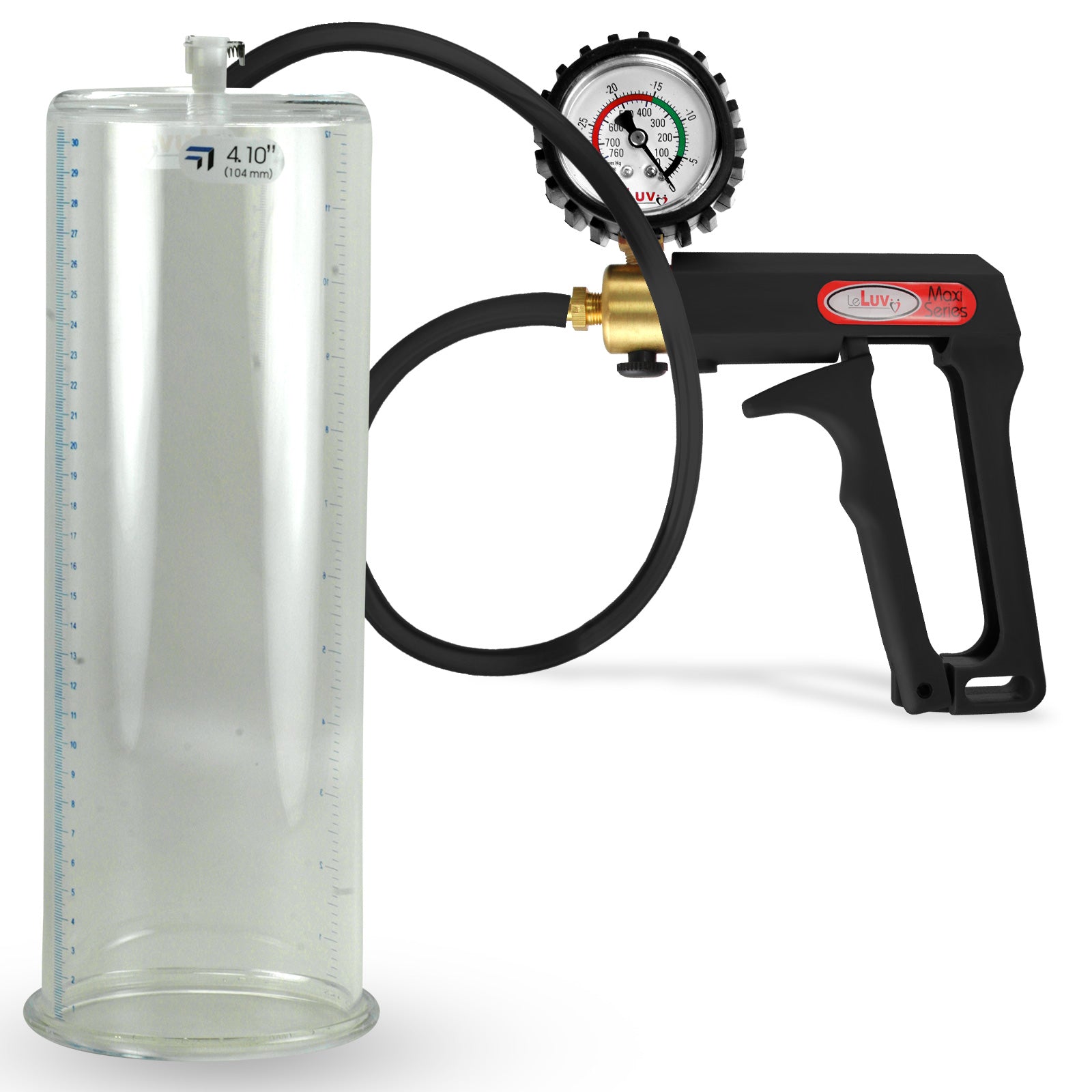 Maxi Black Handle Silicone Hose | Penis Pump + Protected Gauge | 12" x 4.10" Cylinder