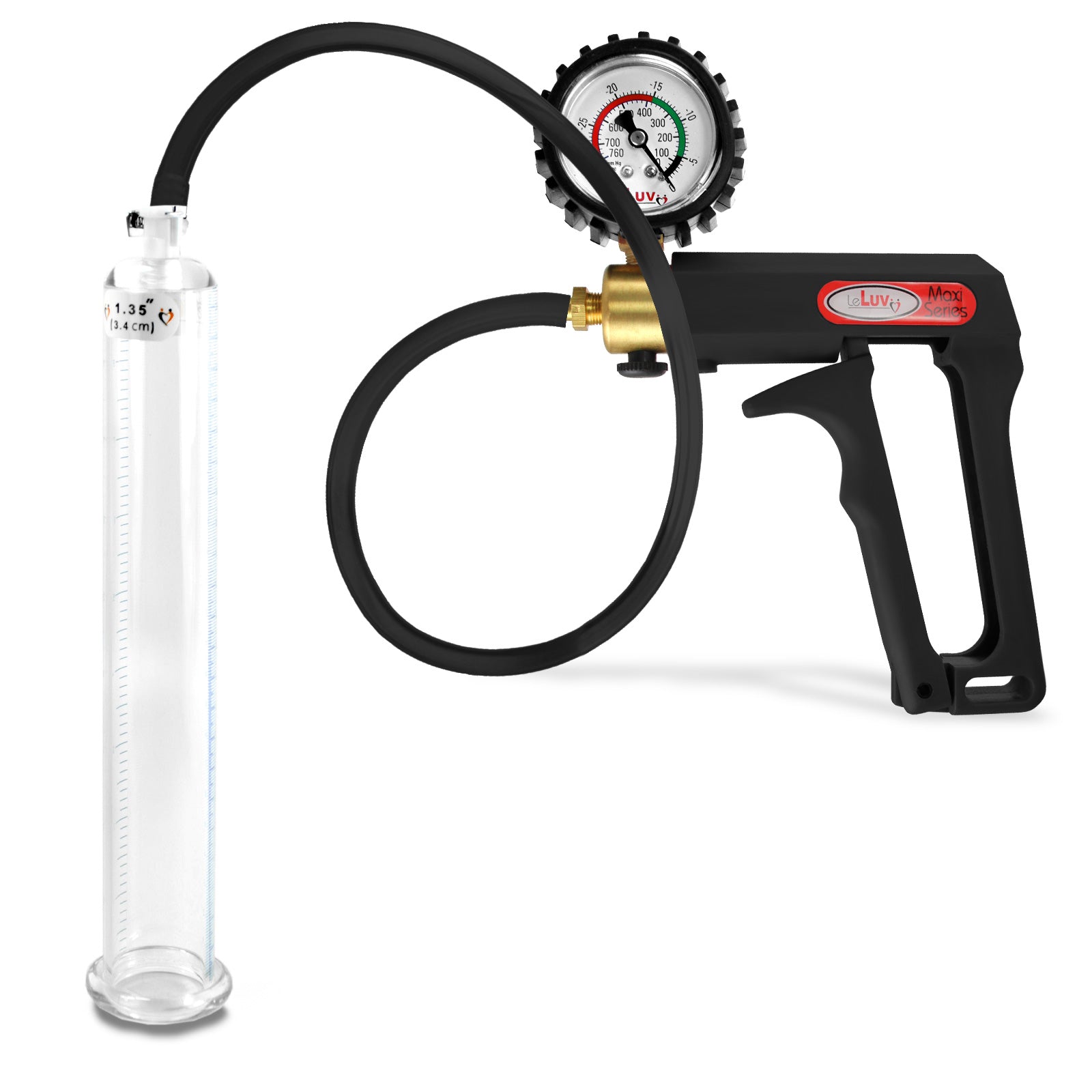 Maxi Black Handle Silicone Hose | Penis Pump + Protected Gauge | 9" x 1.35"