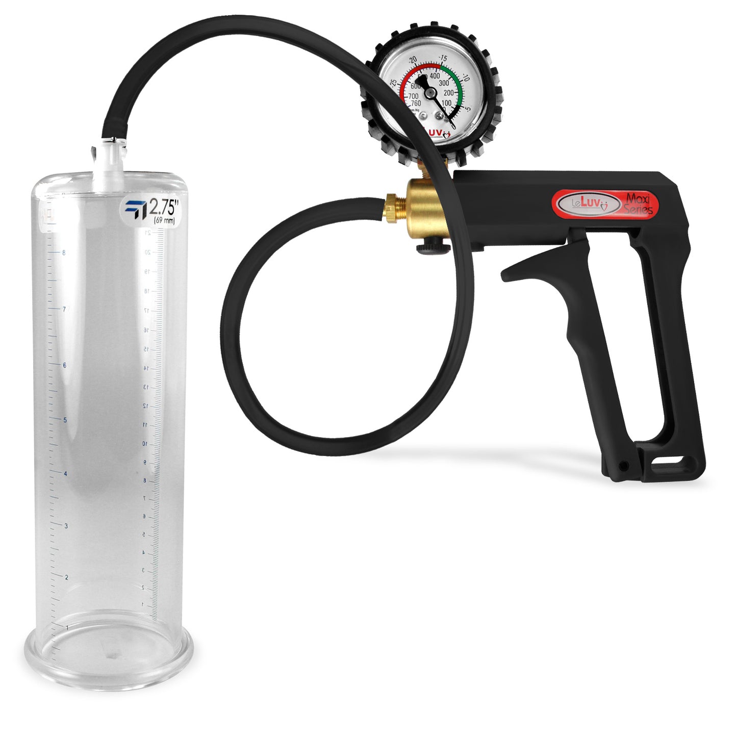 Maxi Black Handle Silicone Hose | Penis Pump + Protected Gauge | 9" x 2.75"