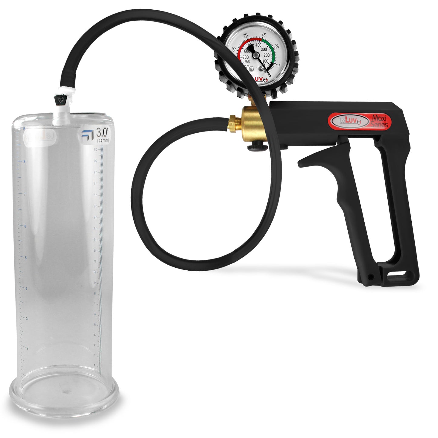 Maxi Black Handle Silicone Hose | Penis Pump + Protected Gauge | 9" x 3.00"