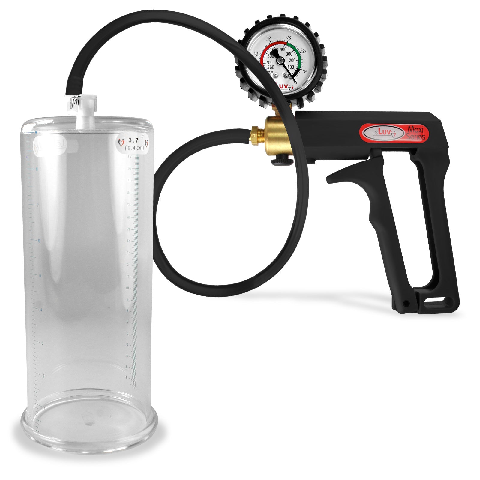 Maxi Black Handle Silicone Hose | Penis Pump + Protected Gauge | 9" x 3.70"