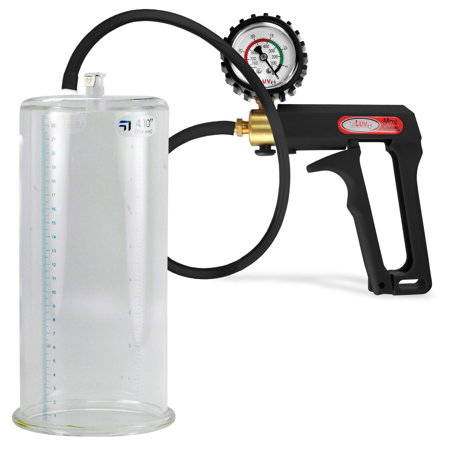 Maxi Black Handle Silicone Hose | Penis Pump + Protected Gauge | 9" x 4.10" Cylinder