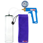 Maxi Blue Handle Clear Hose | Penis Pump + Protected Gauge | 12" x 3.1" Thick-Walled Cylinder