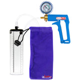 Maxi Blue Handle Clear Hose | Penis Pump + Protected Gauge | 9" x 2.5" Thick-Walled Cylinder