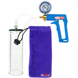 Maxi Blue Handle Clear Hose | Penis Pump + Protected Gauge | 9" x 2.7" Thick-Walled Cylinder