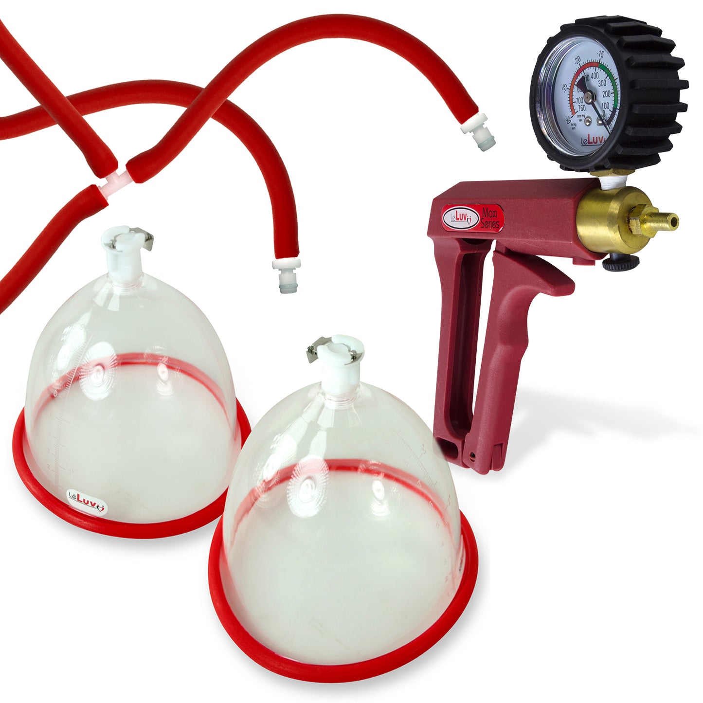 LeLuv MAXI Red + Gauge & Cover Breast Pumping Kit Slippery Red Hose Medium Cups