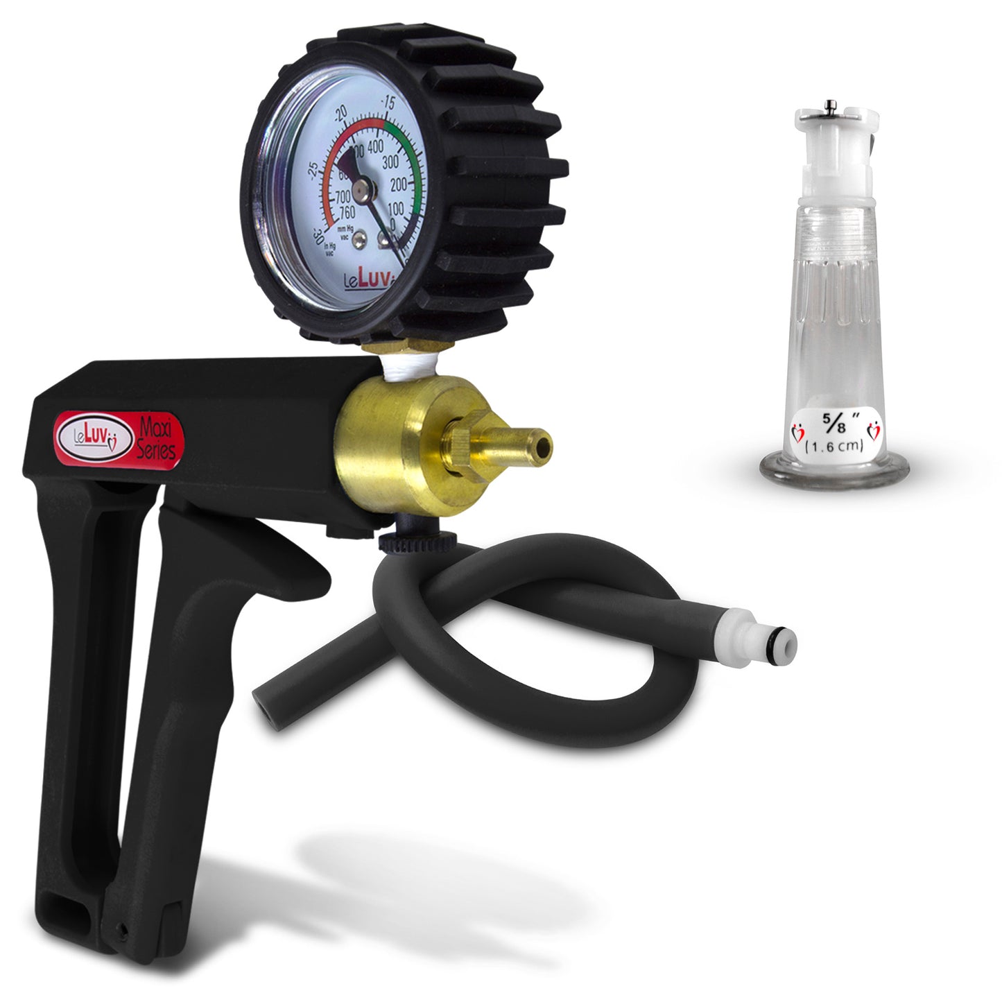 LeLuv MAXI Black Clitoris Vacuum Pump + Gauge & Cover Slippery Black Hose - Small