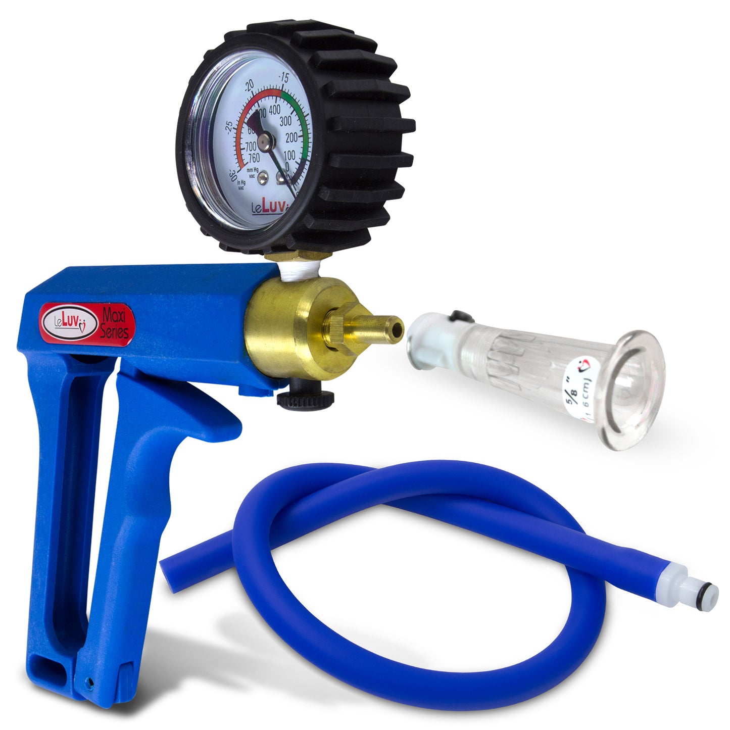 LeLuv MAXI Blue Clitoris Vacuum Pump + Gauge & Cover Slippery Blue Hose - Small