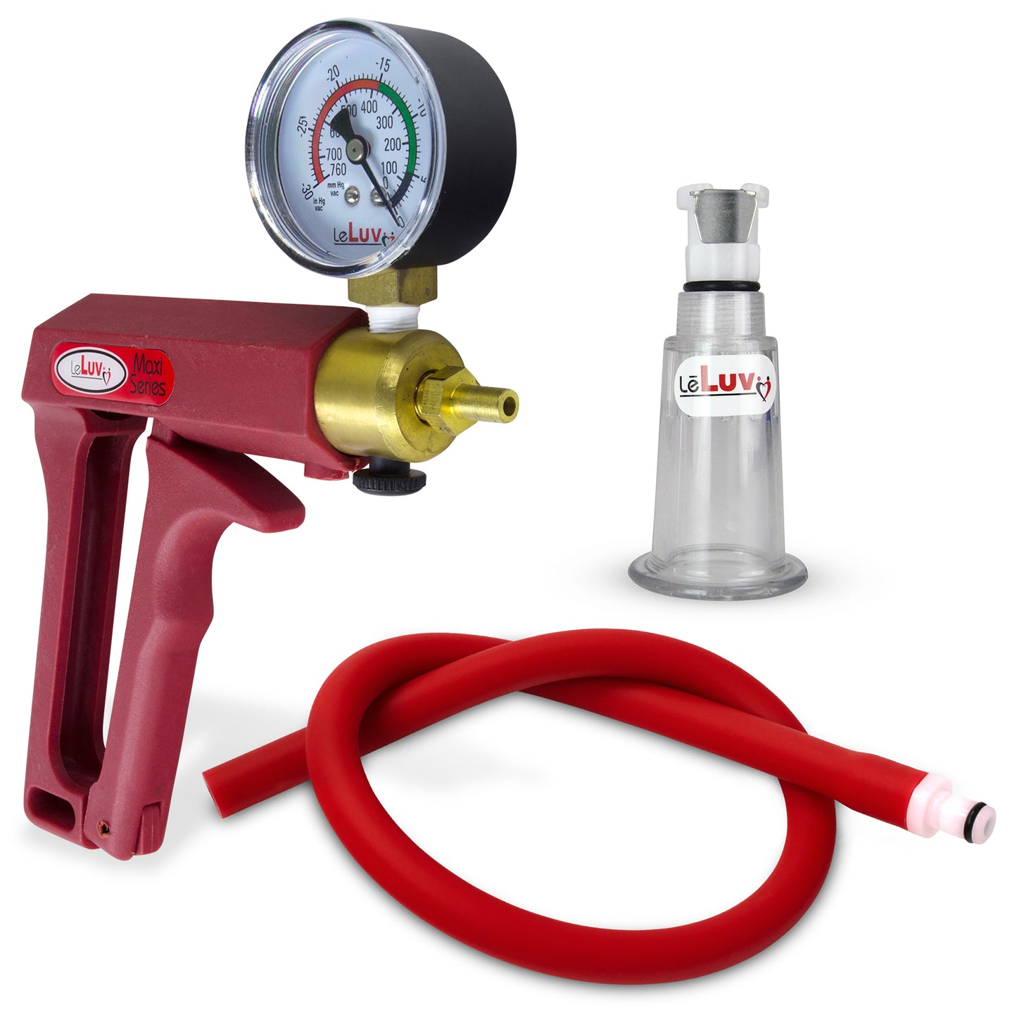 LeLuv MAXI Red + Gauge Clitoris Pump Slippery Red Hose - Large