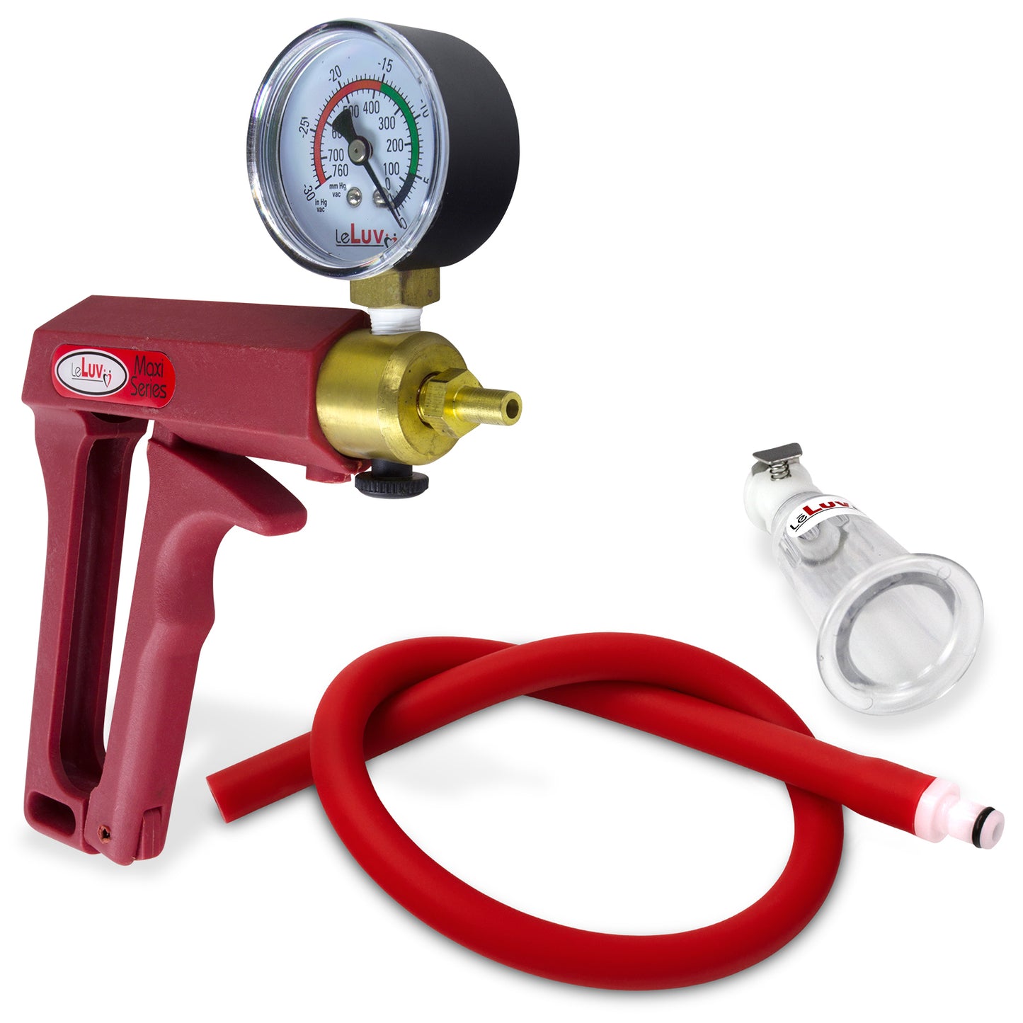 LeLuv MAXI Red + Gauge Clitoris Pump Slippery Red Hose - Medium