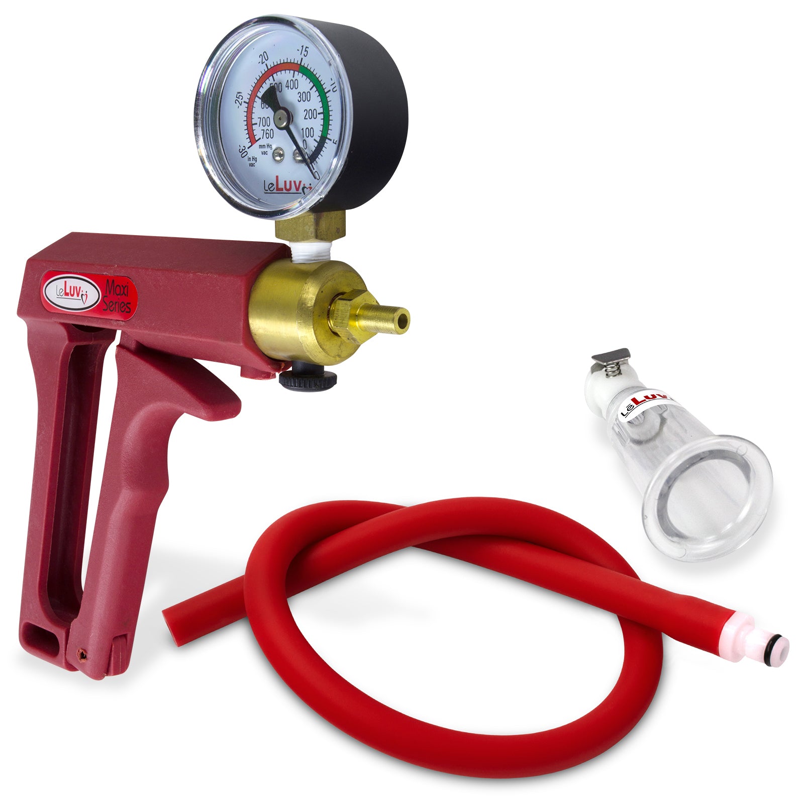 LeLuv MAXI Red + Gauge Clitoris Pump Slippery Red Hose - Medium