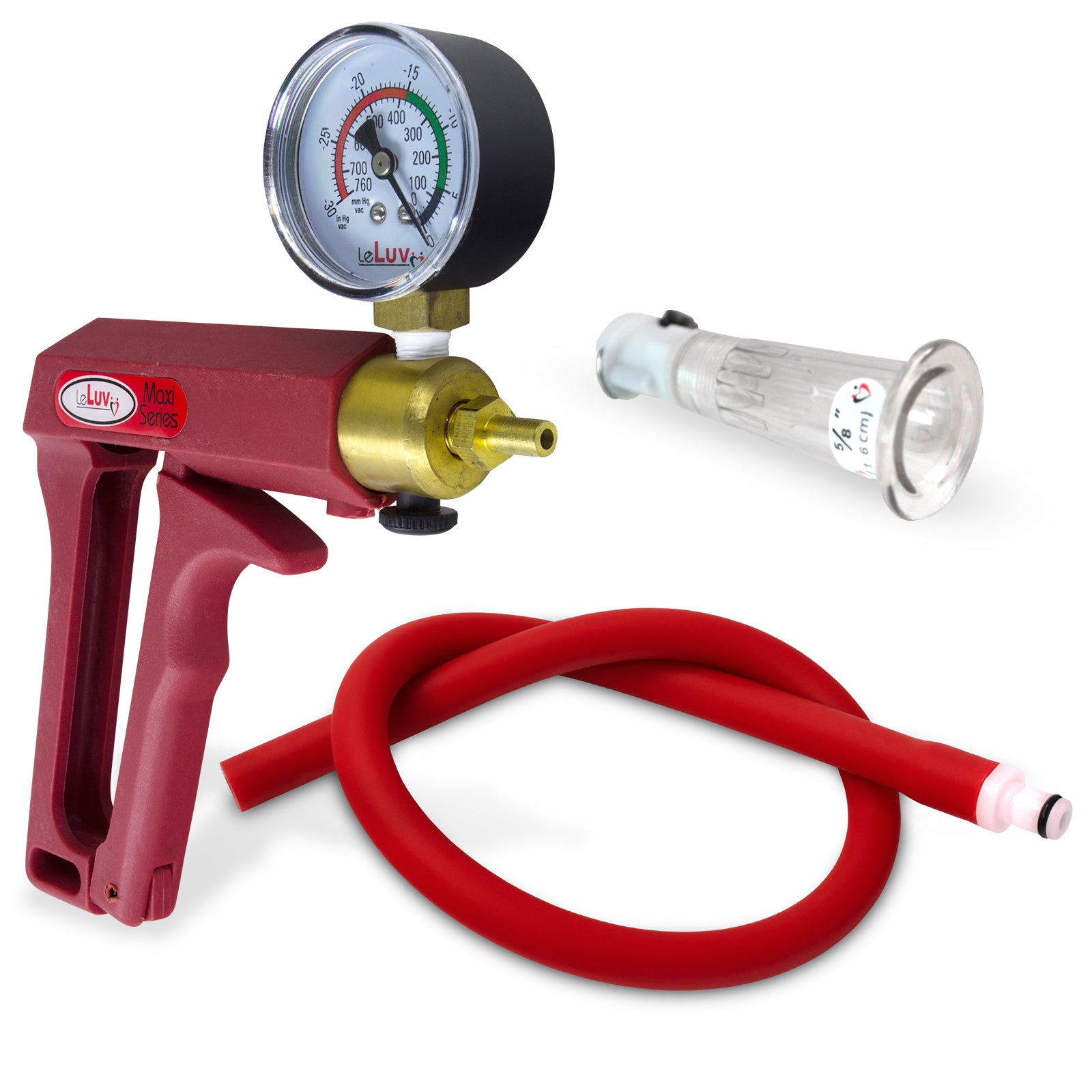 LeLuv MAXI Red + Gauge Clitoris Pump Slippery Red Hose - Small