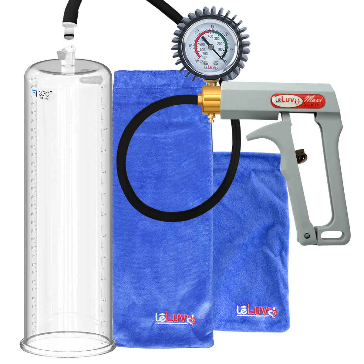 Maxi Grey Handle Silicone Hose | Penis Pump + Protected Gauge | 9" x 3.70"