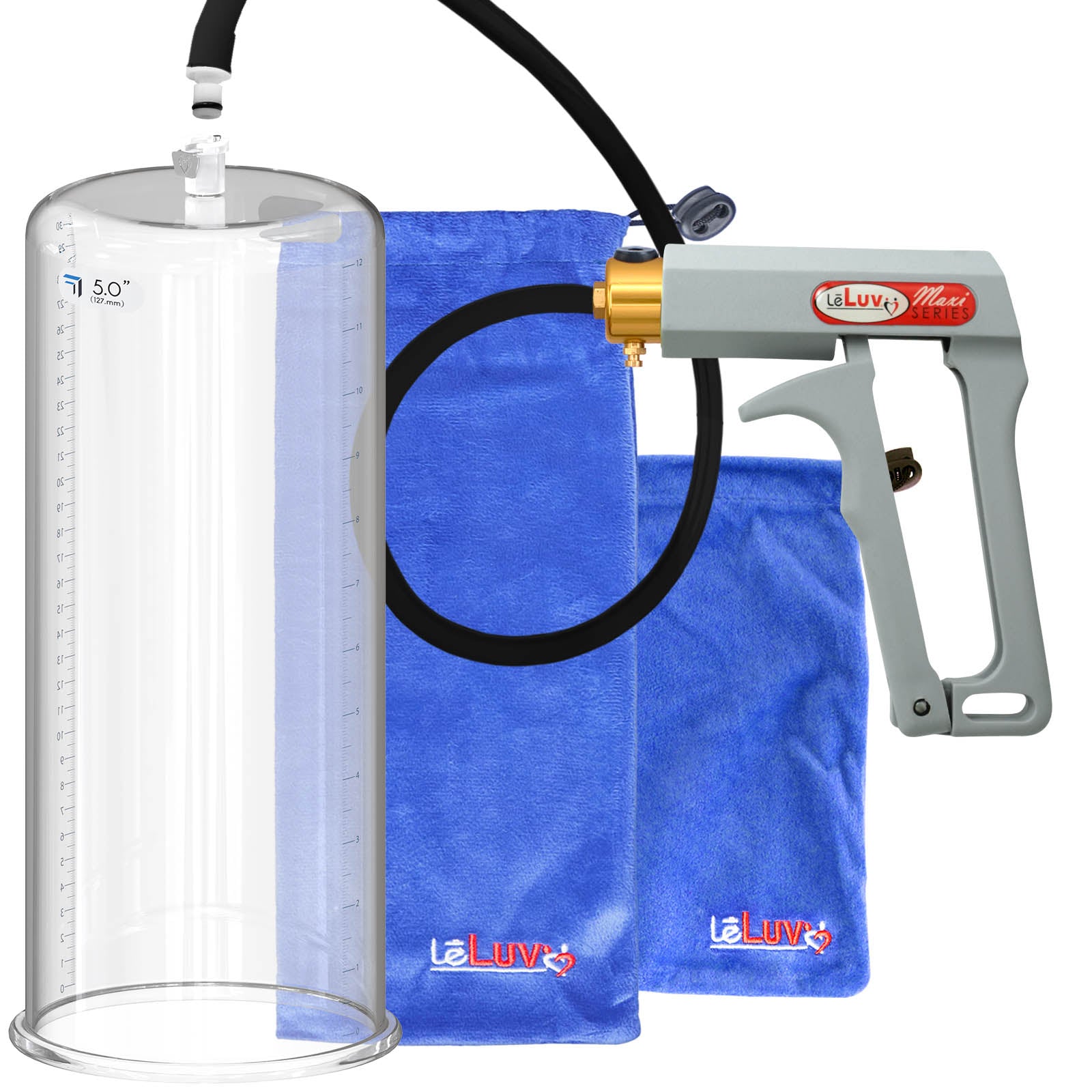 Maxi Grey Handle Silicone Hose | Penis Pump | 12" x 5.00" Cylinder