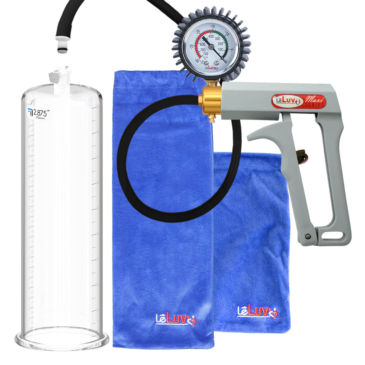 Maxi Grey Handle Silicone Hose | Penis Pump + Protected Gauge | 9" x 2.875"