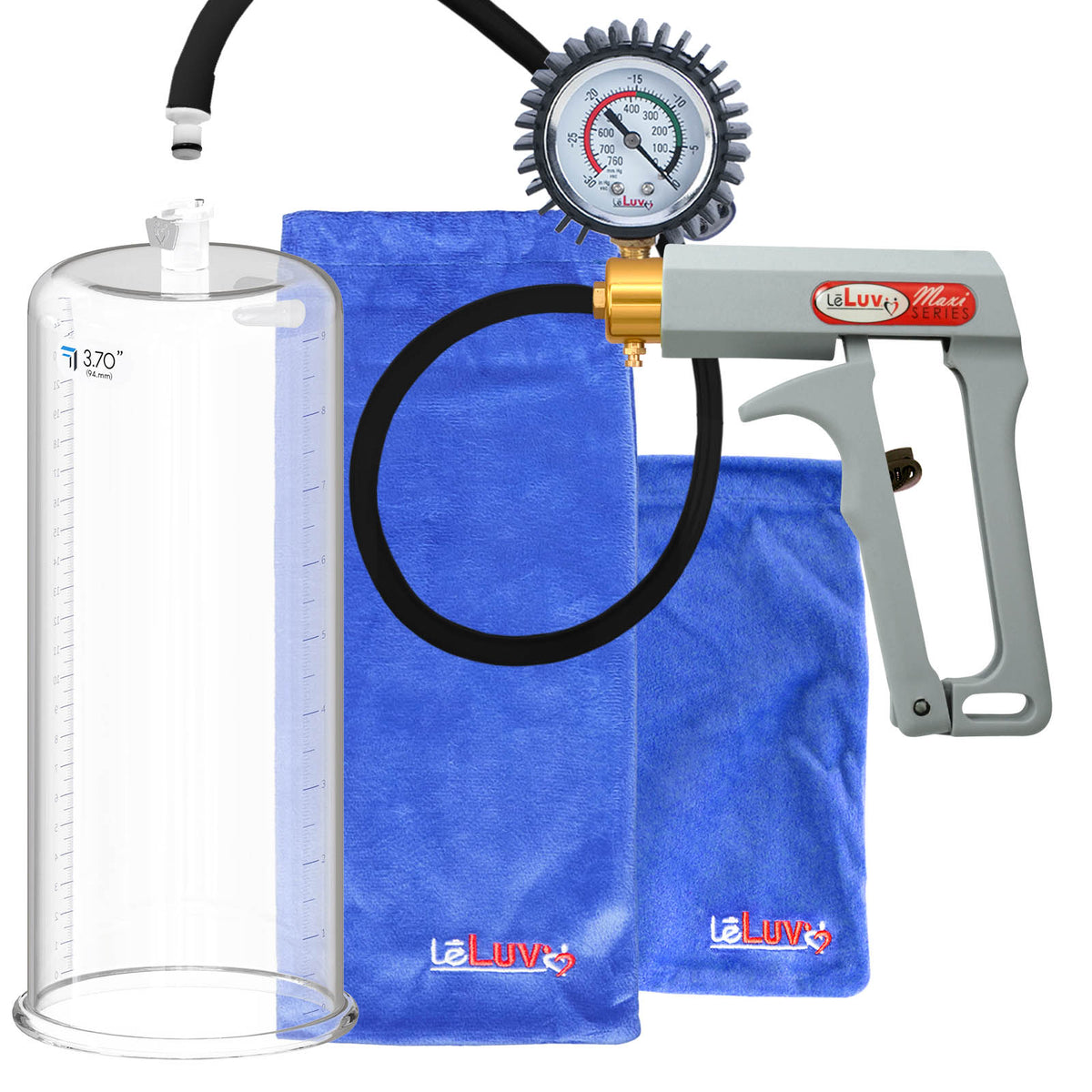 Maxi Grey Handle Silicone Hose | Penis Pump + Protected Gauge | 9" x 3.70"